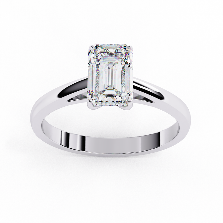 Elegant Rectangular Emerald-Cut Diamond Solitaire Ring | 925 Sterling Silver