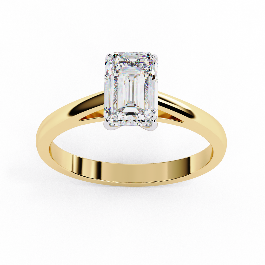 Elegant Rectangular Emerald-Cut Diamond Solitaire Ring | 925 Sterling Silver