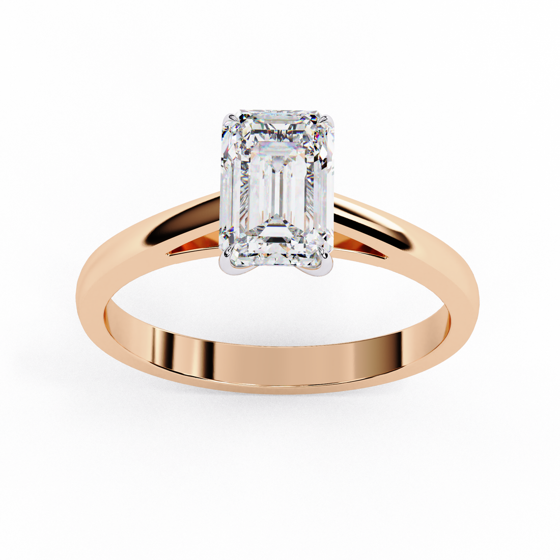 Elegant Rectangular Emerald-Cut Diamond Solitaire Ring | 925 Sterling Silver