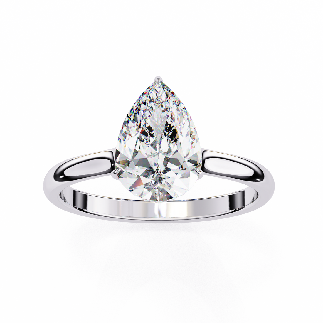 Elegant Pear-Cut Solitaire Ring in White Finish | 925 Sterling Silver