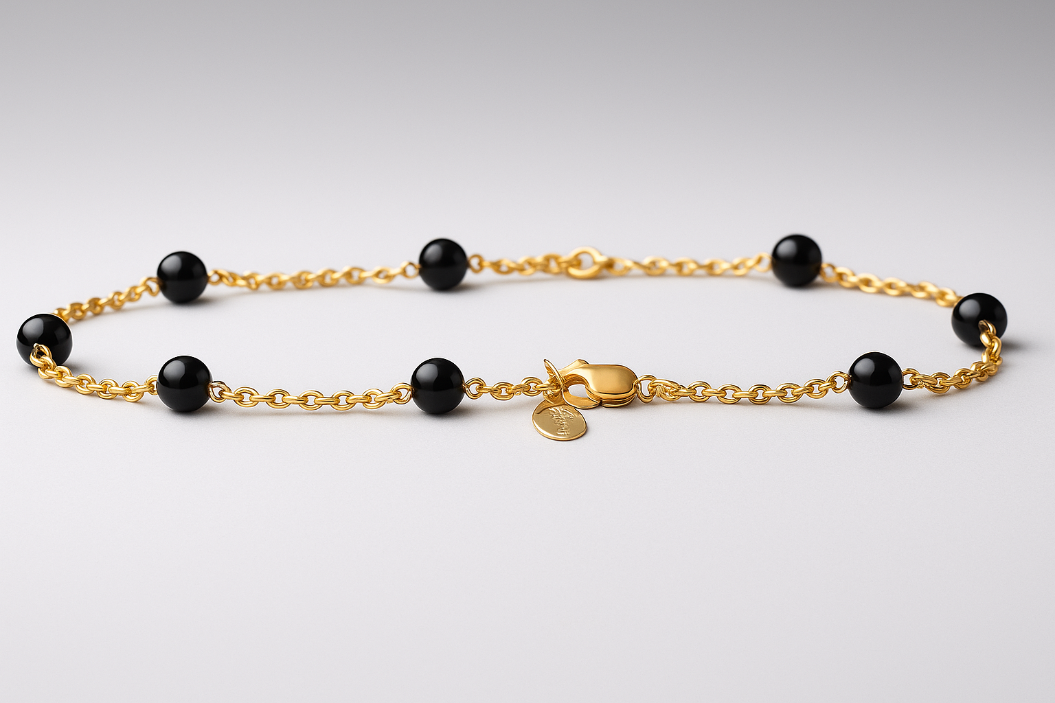 Orope’s Black Bead Anklet Minimal Charm Chain made with 925 Pure Sterling Silver