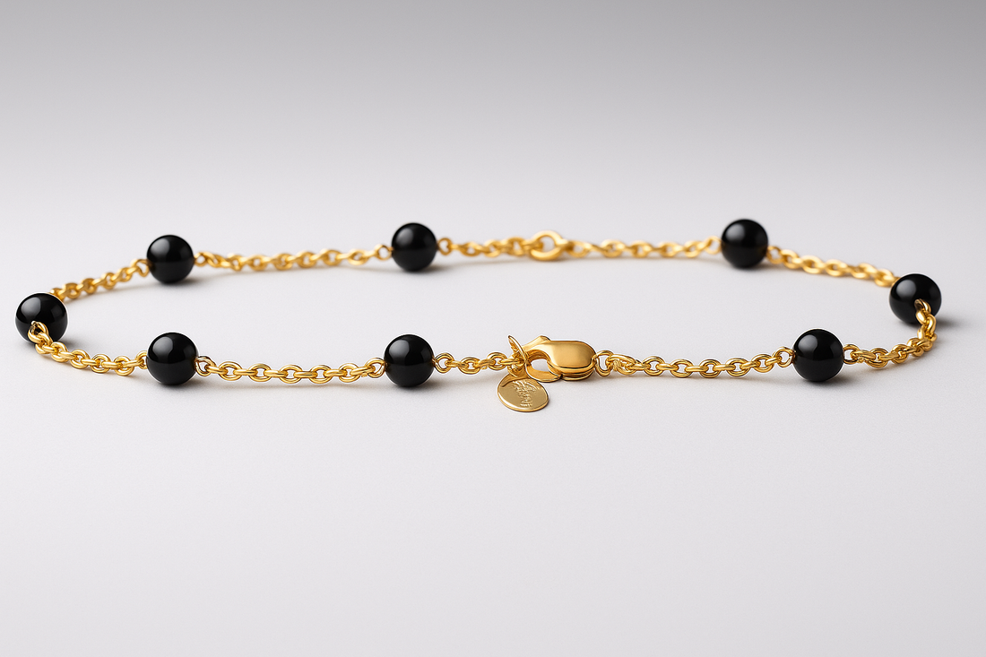 Orope’s Black Bead Anklet Minimal Charm Chain made with 925 Pure Sterling Silver