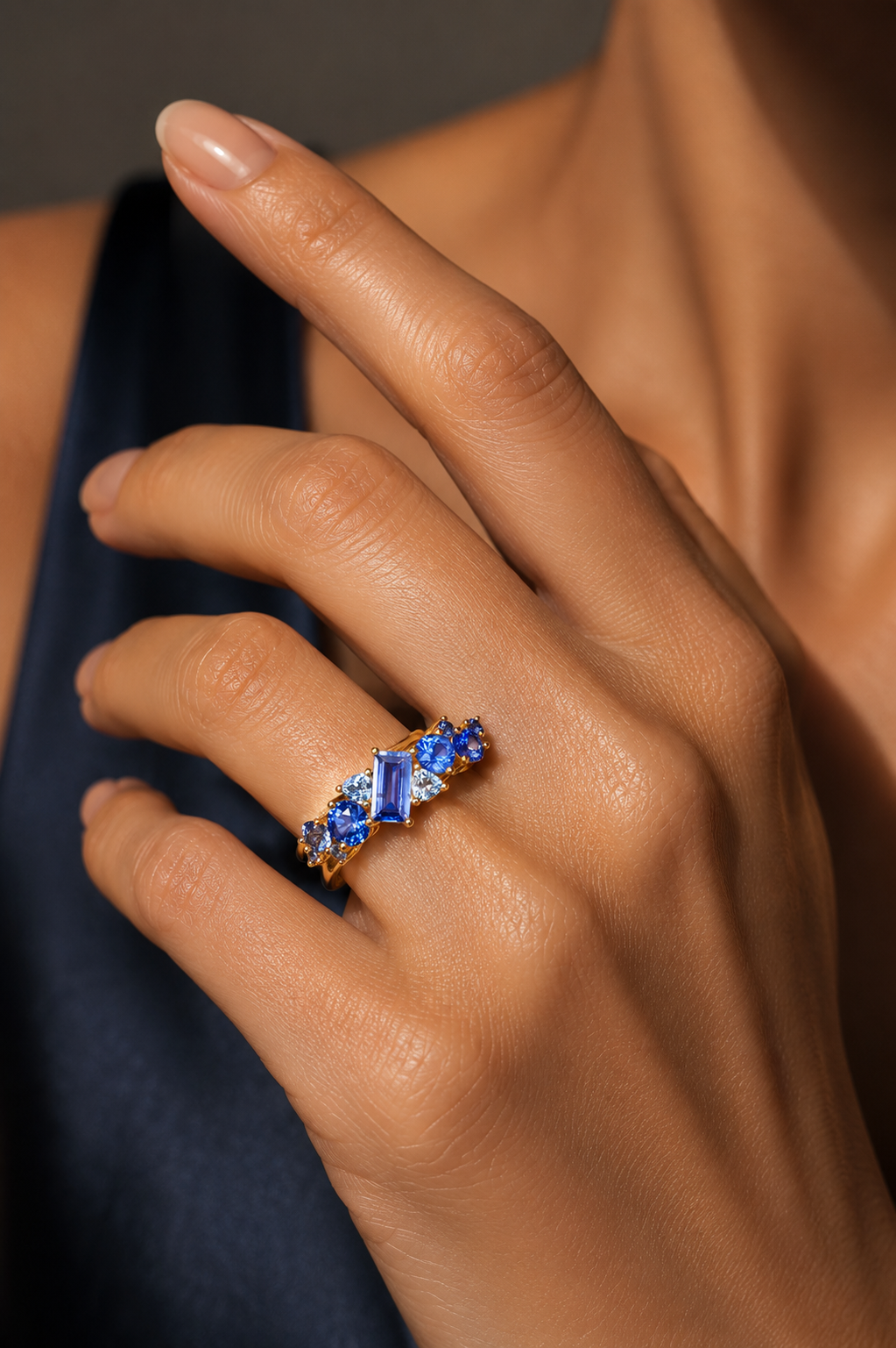 silver sapphire ring women