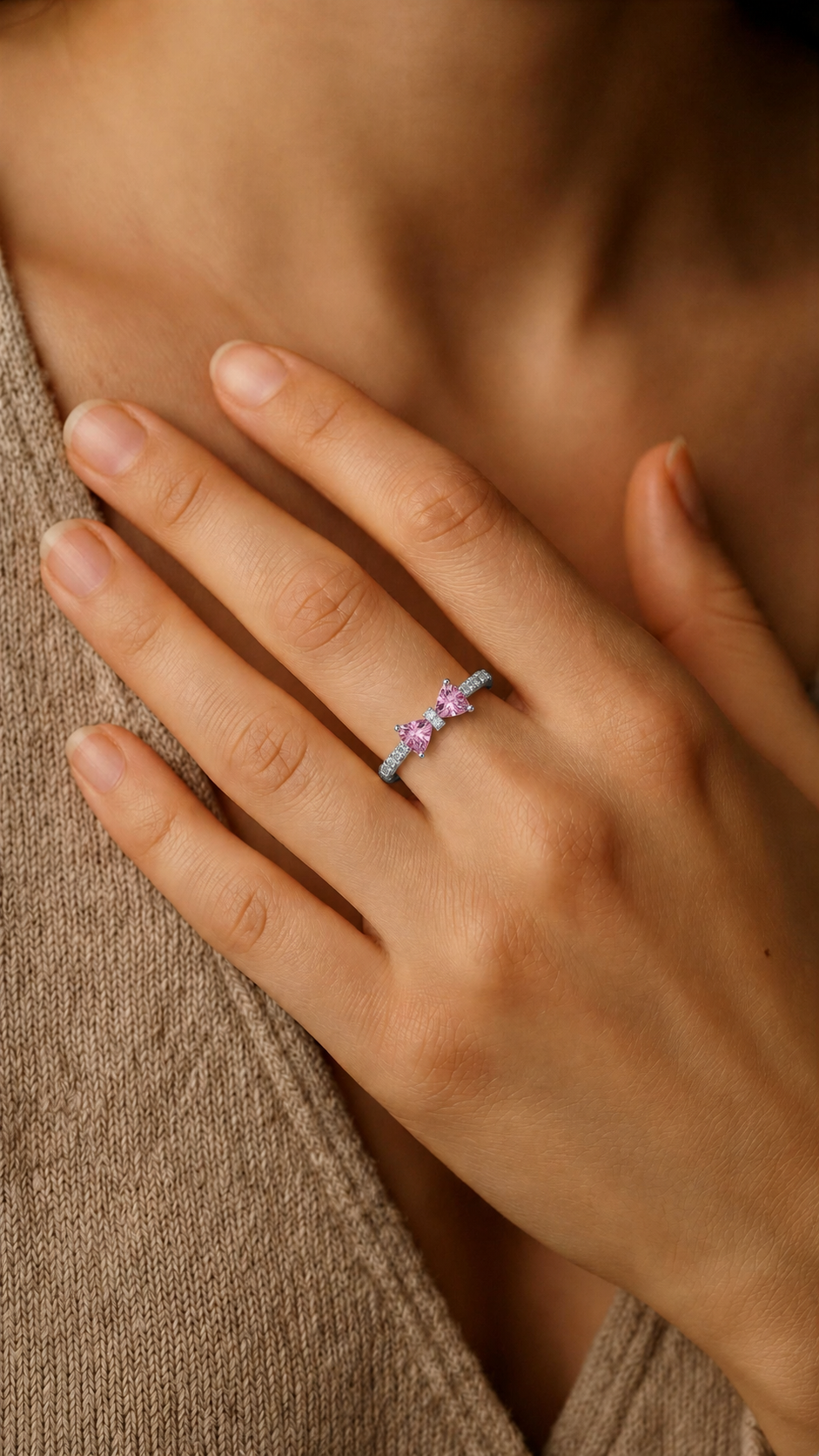 Orope's Blushing Heart Bow Ring | Made with 925 Pure Sterling Silver ( SIZE is Adjustable)
