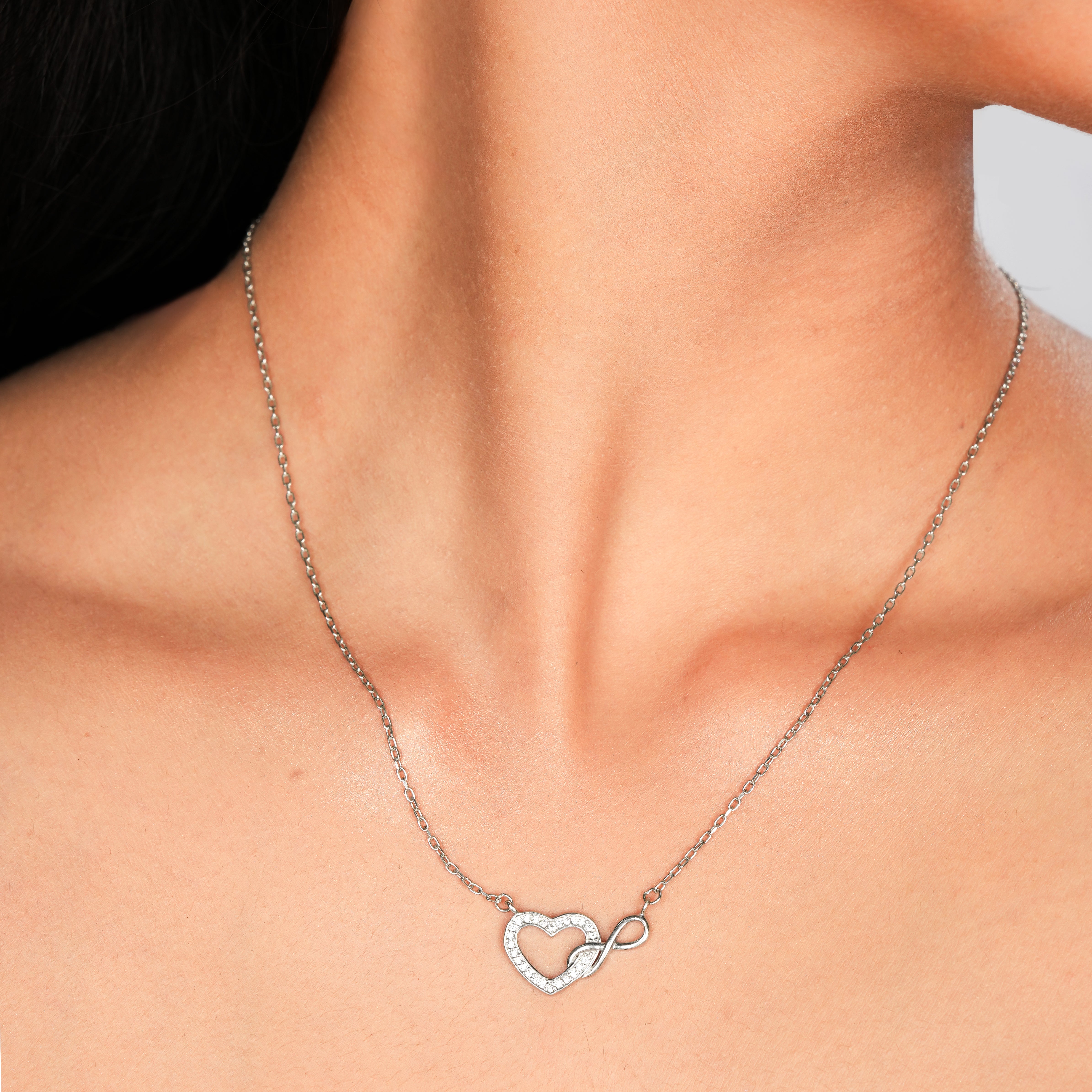 Orope's Heart & Infinity Diamond Necklace 925 Pure Sterling Silver