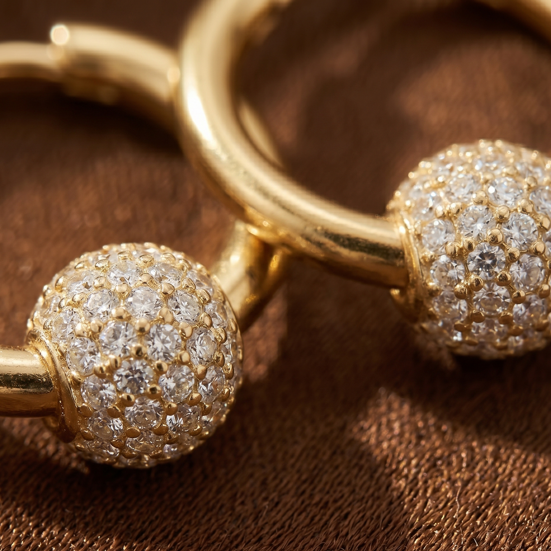 crystal ball charm gold hoop earrings