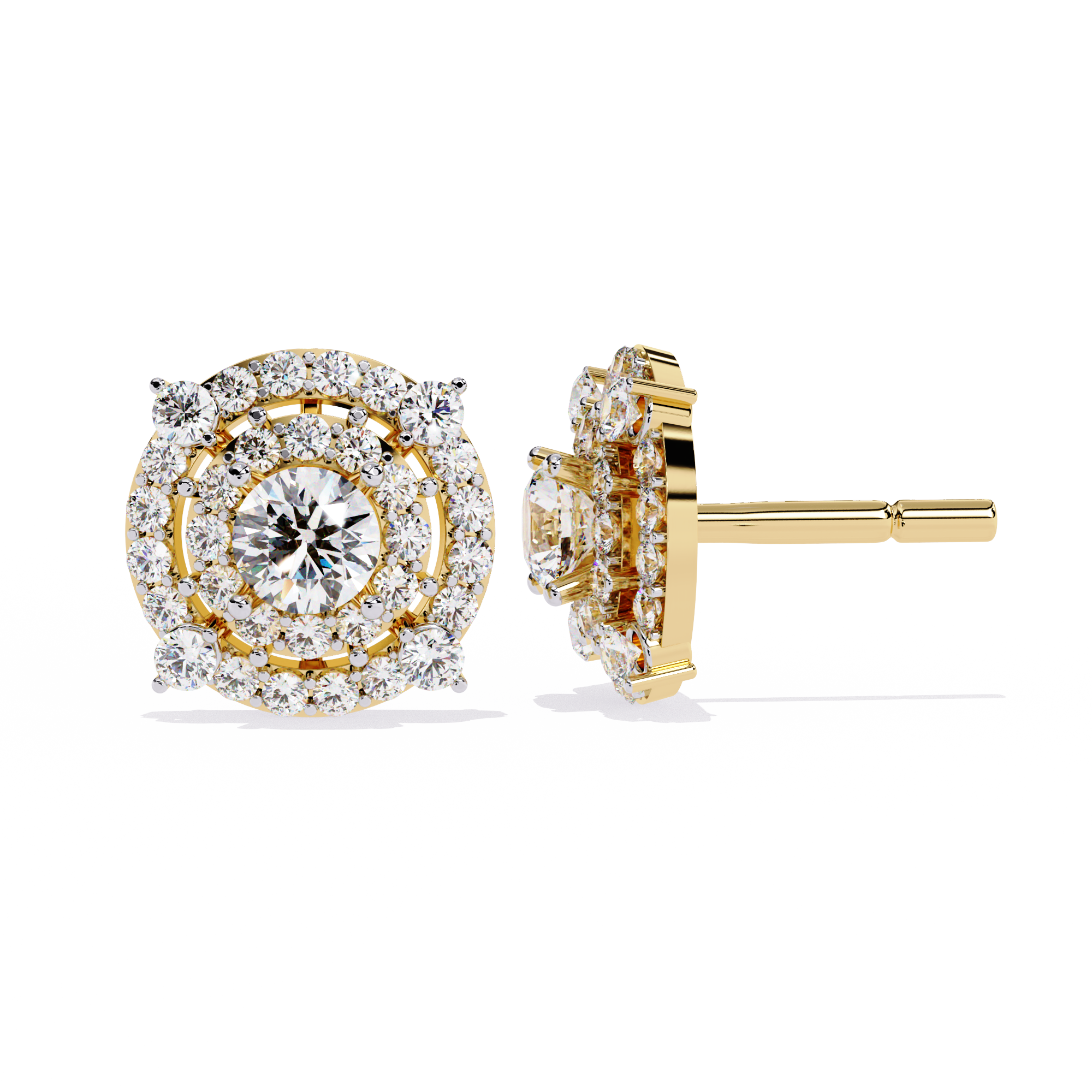 Radiant Double Halo Stud Earrings | 925 Sterling Silver