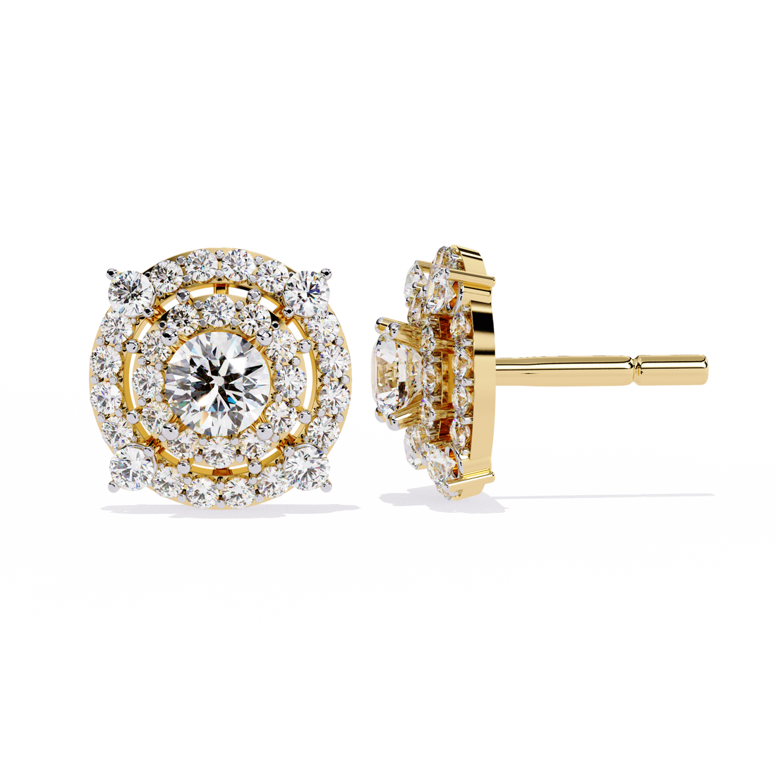 Radiant Double Halo Stud Earrings | 925 Sterling Silver