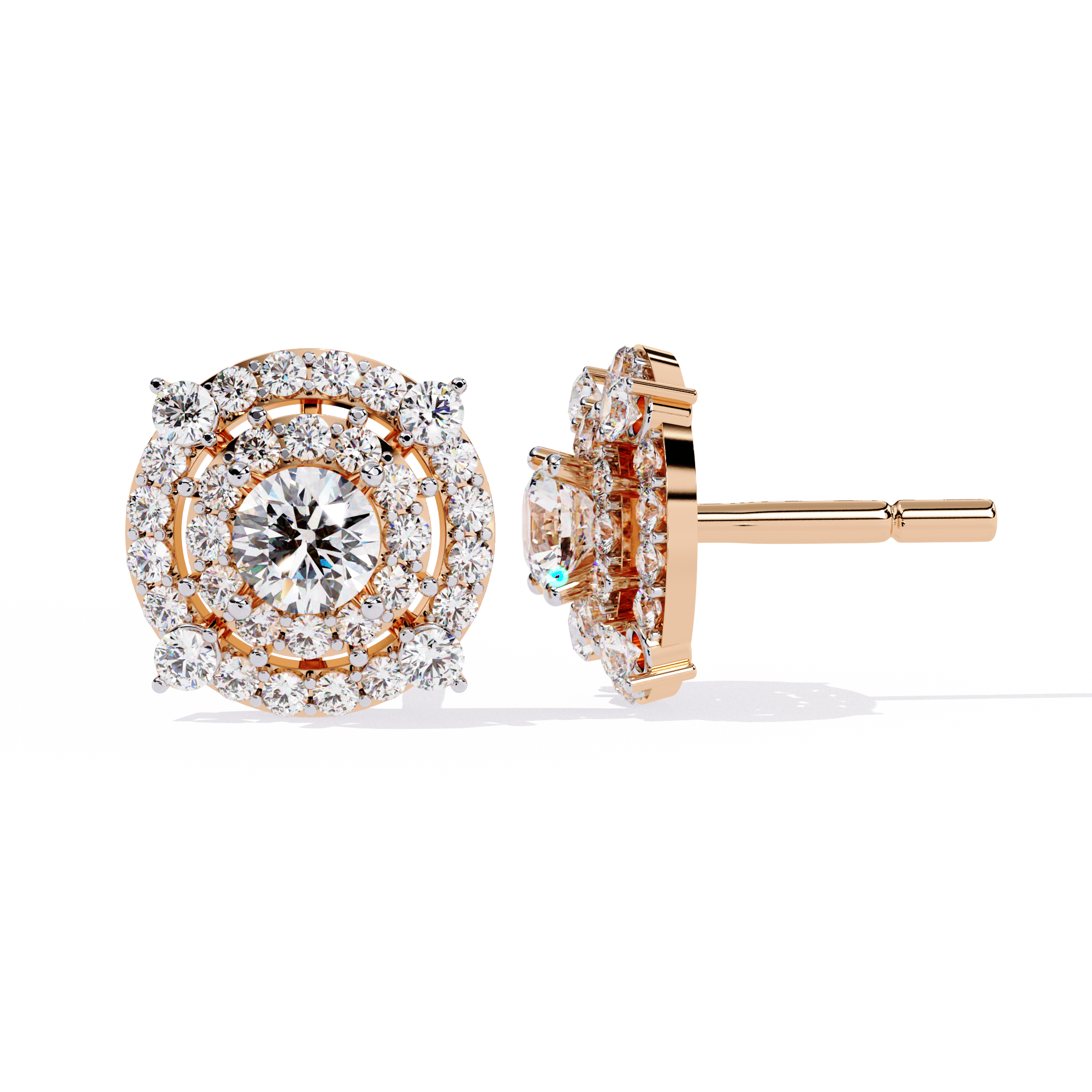 Radiant Double Halo Stud Earrings | 925 Sterling Silver