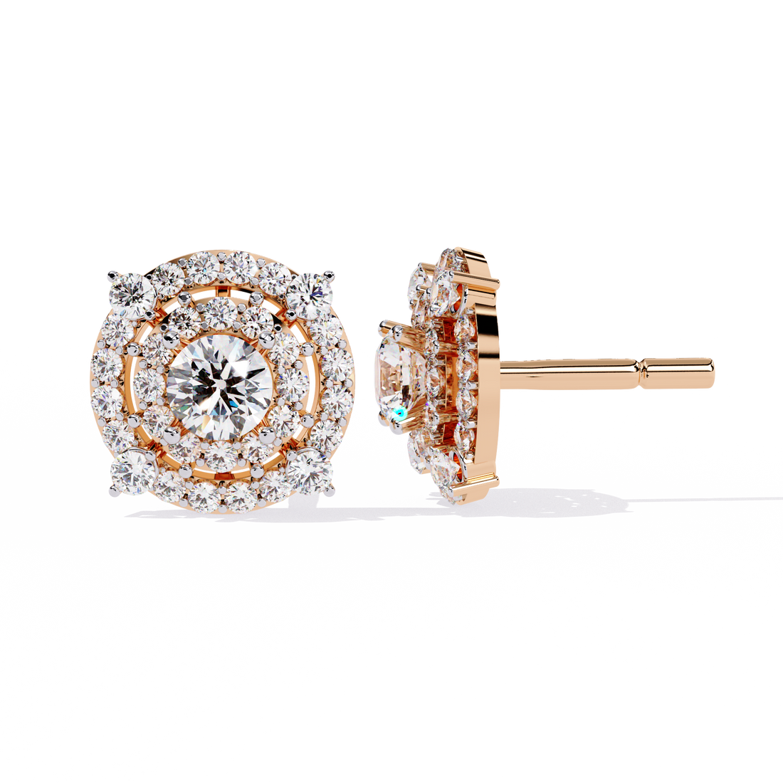 Radiant Double Halo Stud Earrings | 925 Sterling Silver