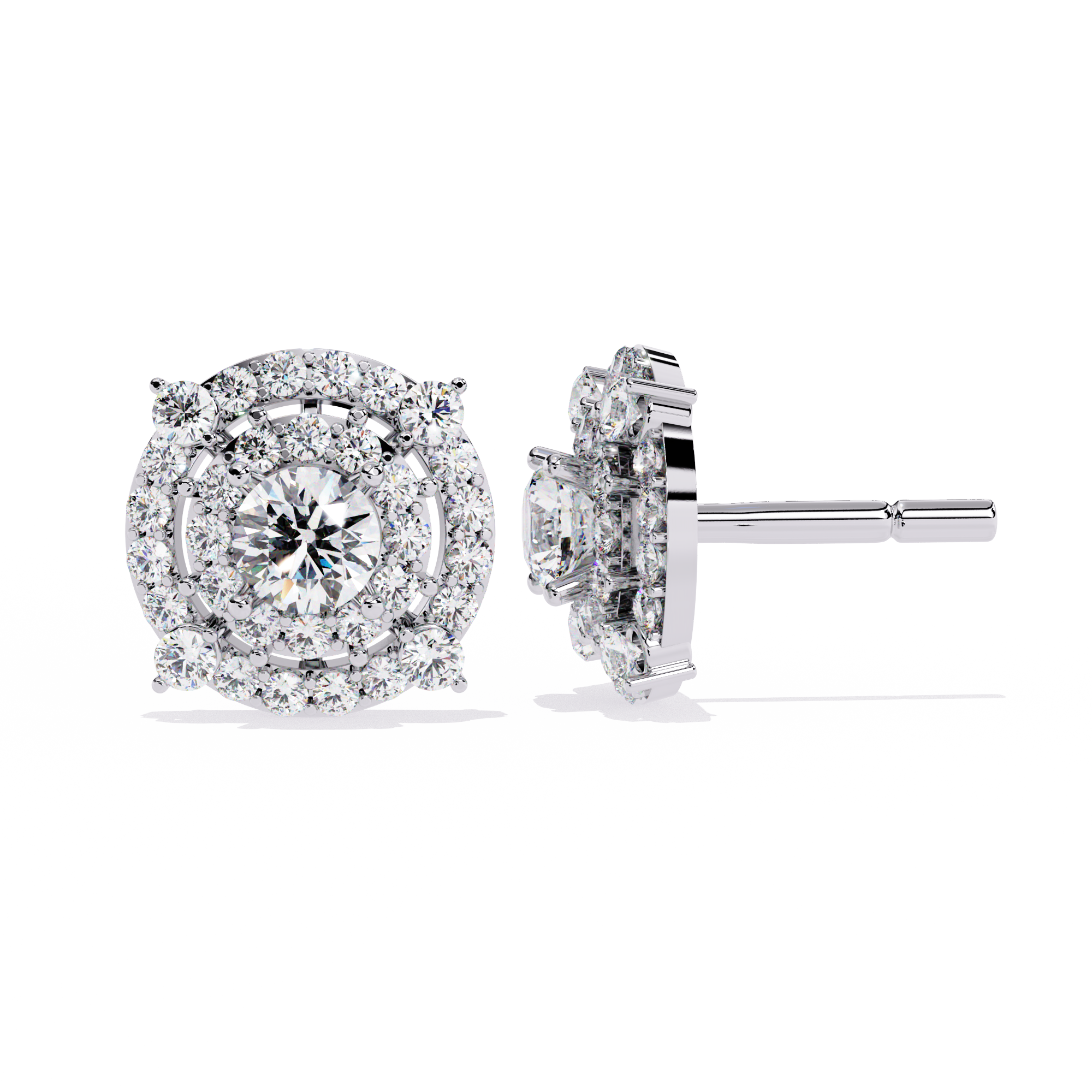 Radiant Double Halo Stud Earrings | 925 Sterling Silver