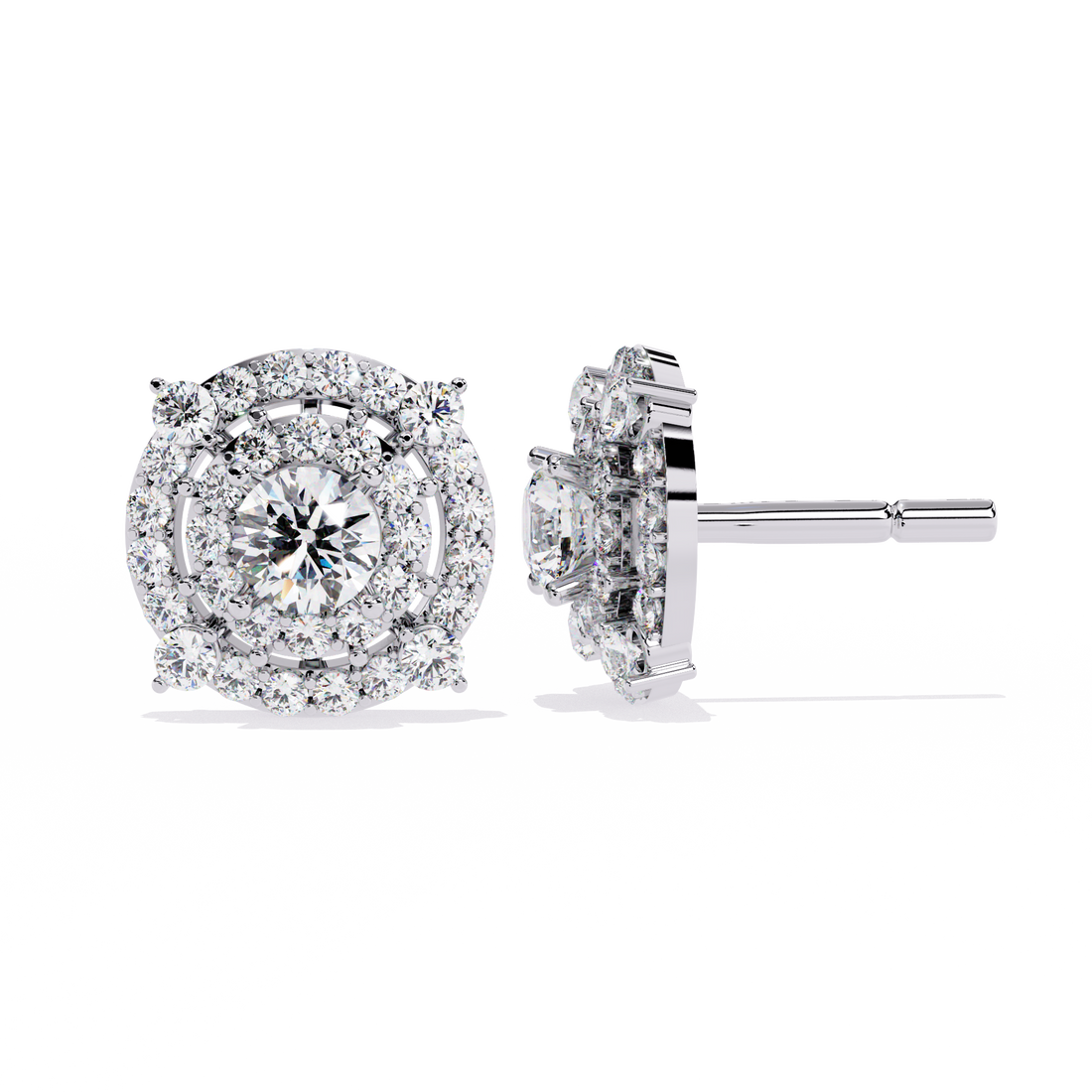 Radiant Double Halo Stud Earrings | 925 Sterling Silver