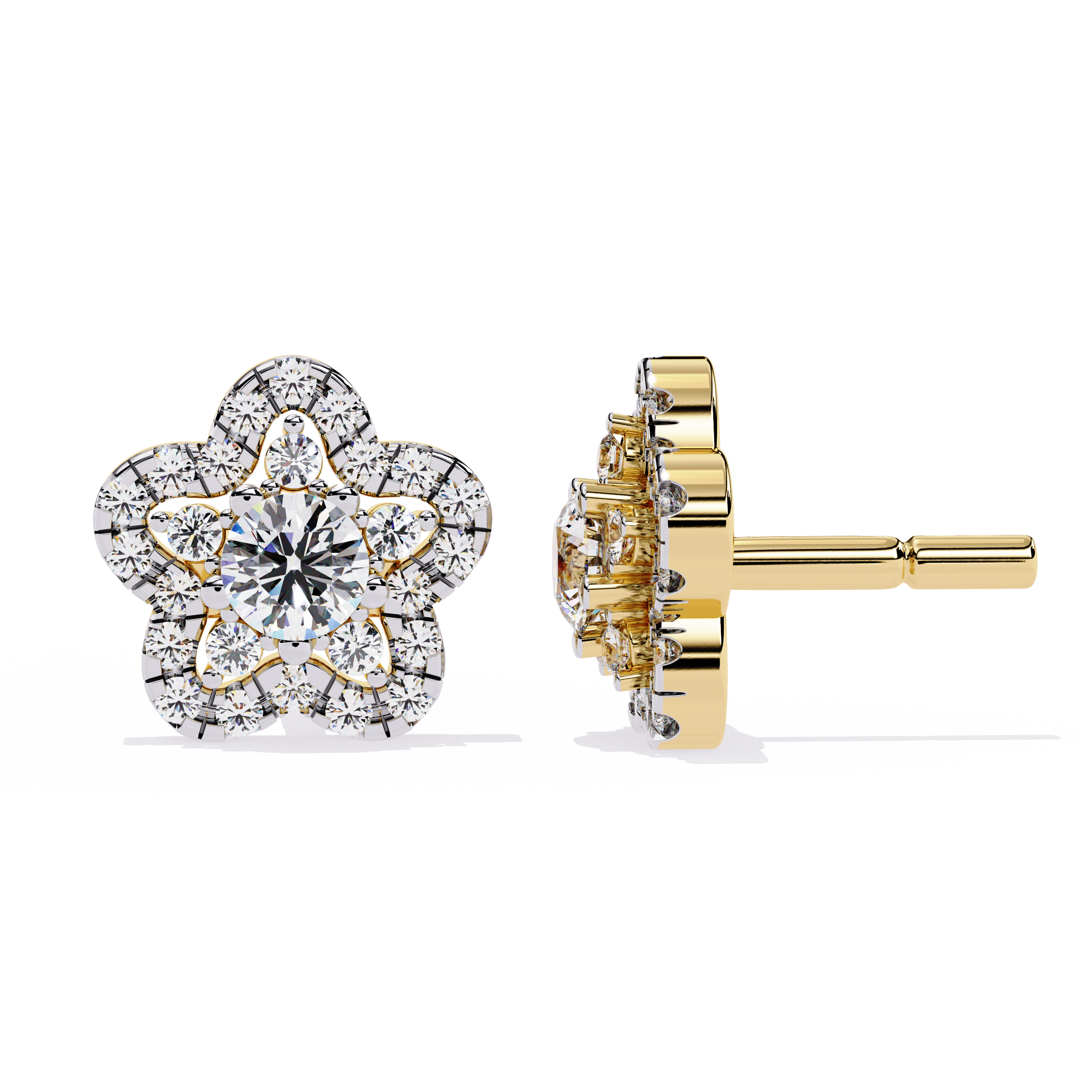 Floral Halo Diamond Stud Earrings | 925 Sterling Silver