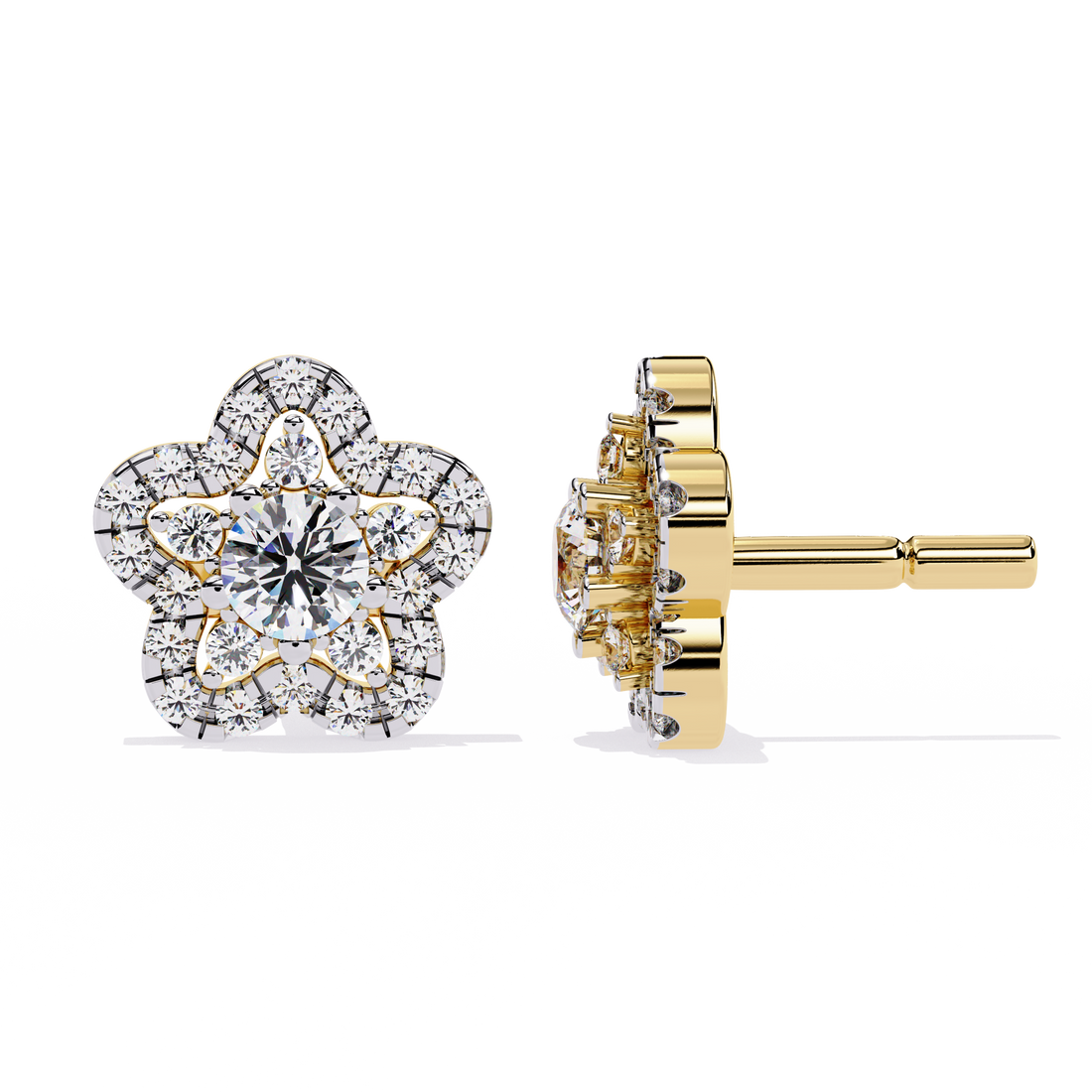 Floral Halo Diamond Stud Earrings | 925 Sterling Silver