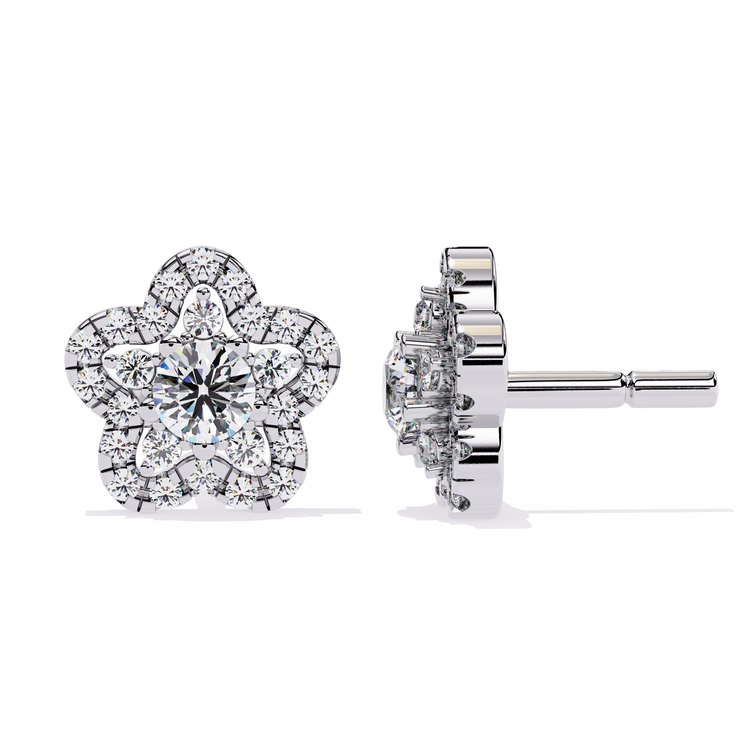 Floral Halo Diamond Stud Earrings | 925 Sterling Silver