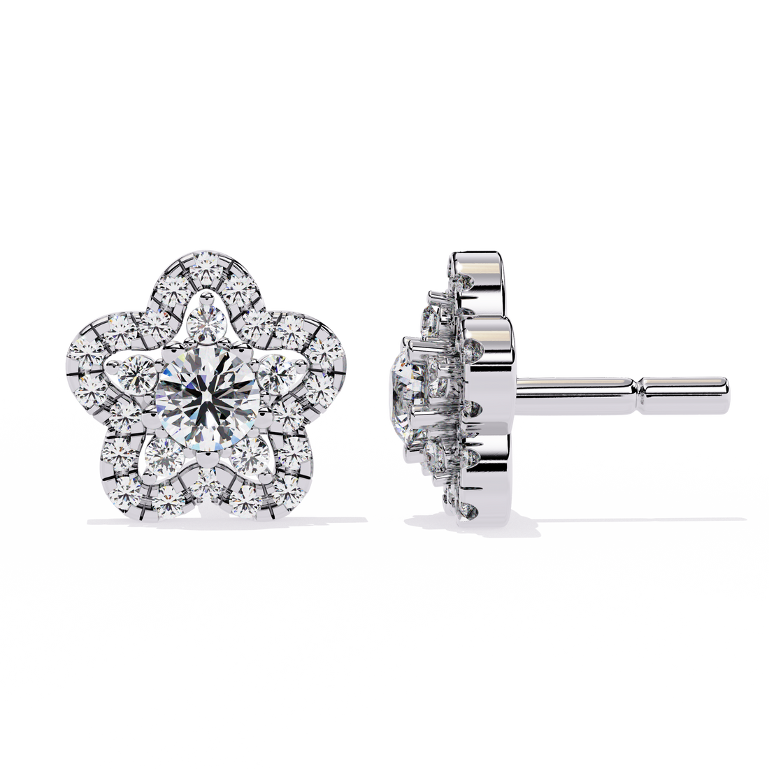 Floral Halo Diamond Stud Earrings | 925 Sterling Silver