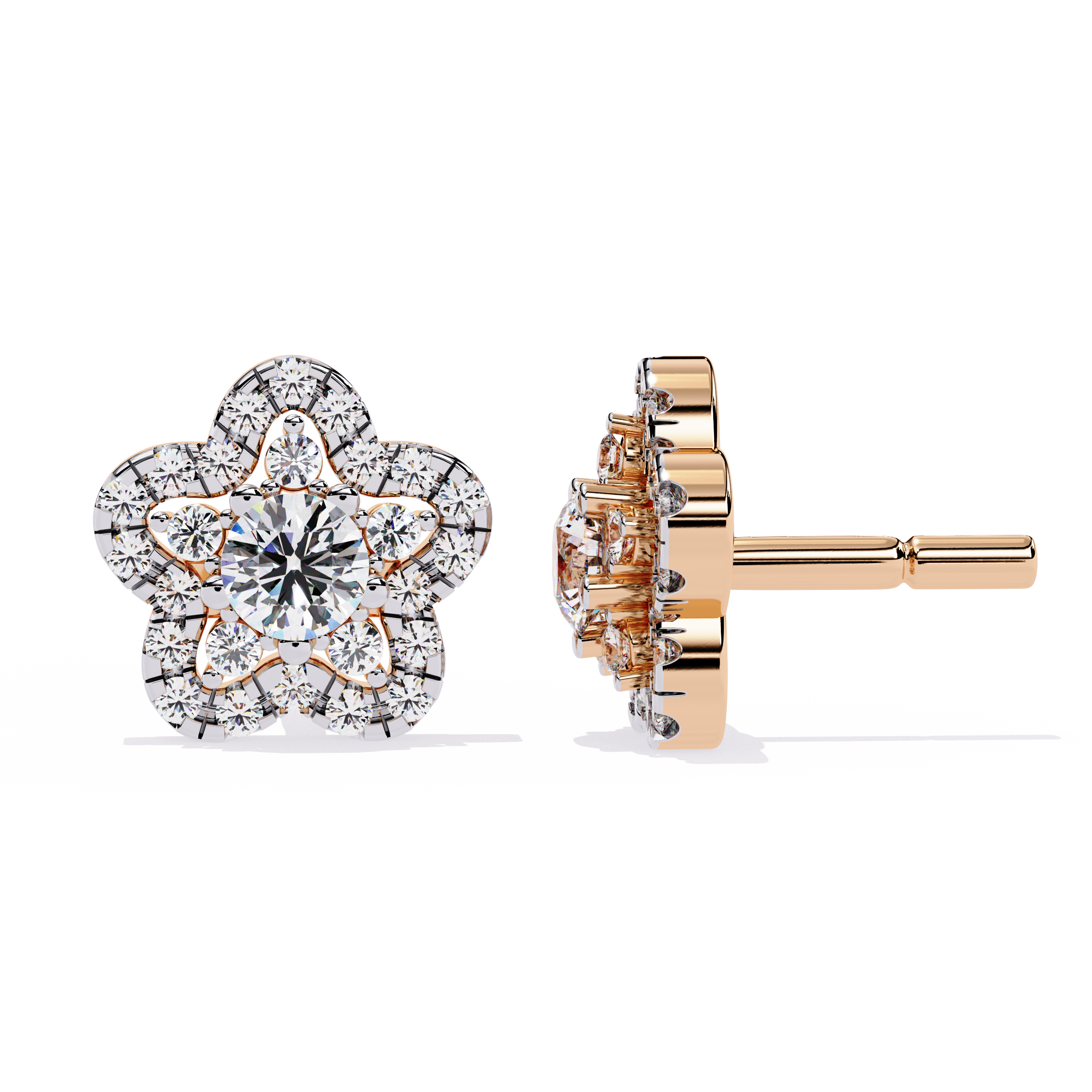Floral Halo Diamond Stud Earrings | 925 Sterling Silver