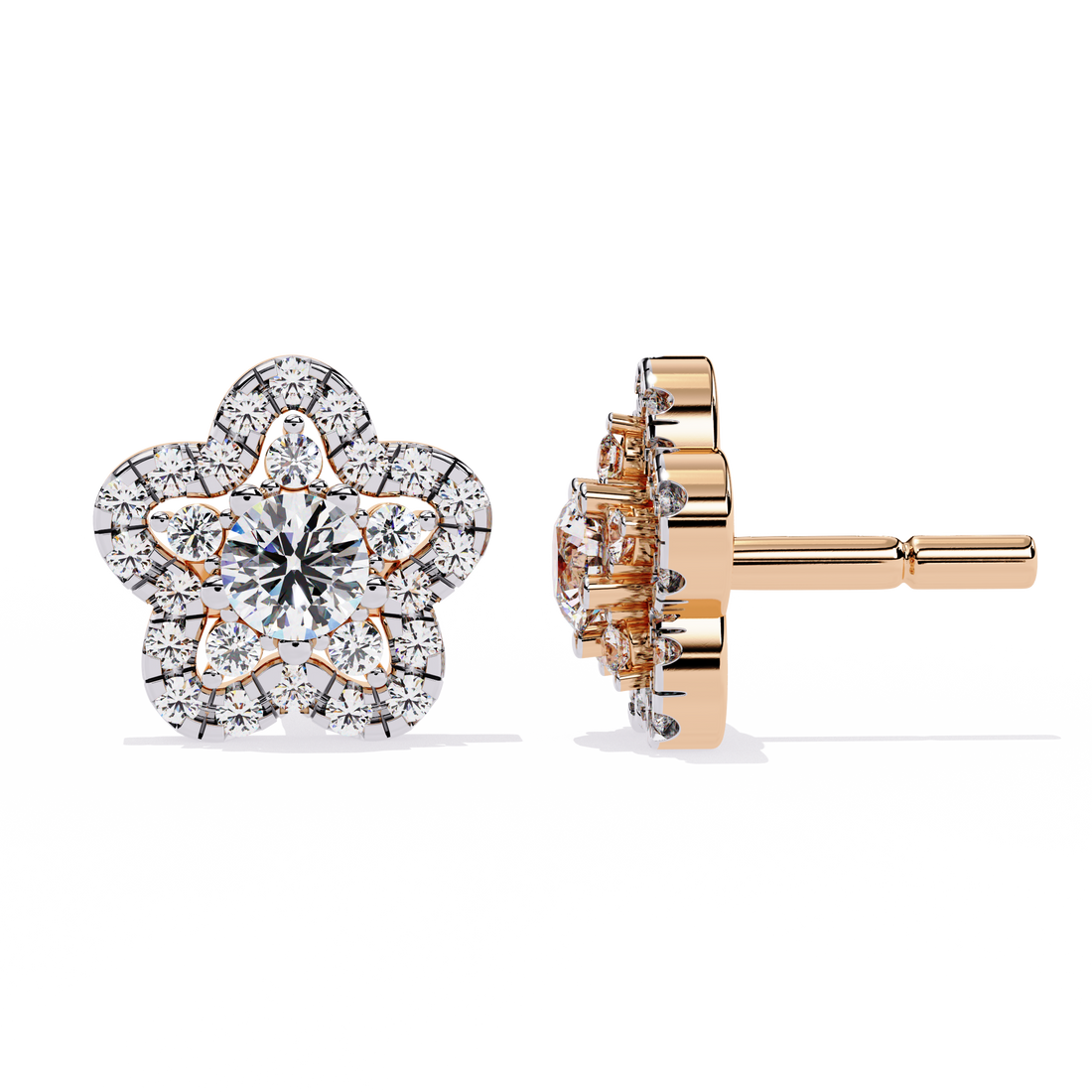 Floral Halo Diamond Stud Earrings | 925 Sterling Silver