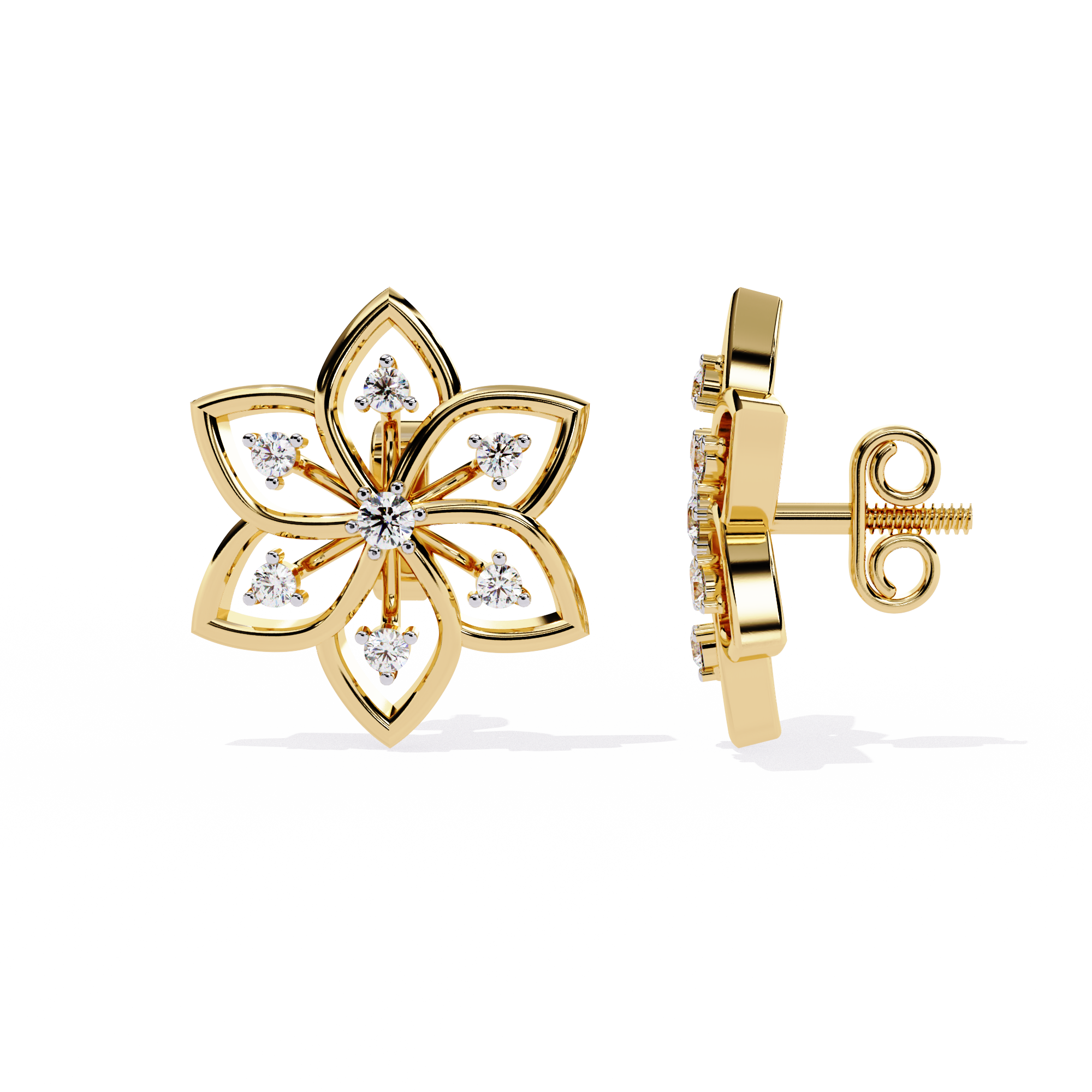Floral Radiance Diamond Stud Earrings | 925 Sterling Silver