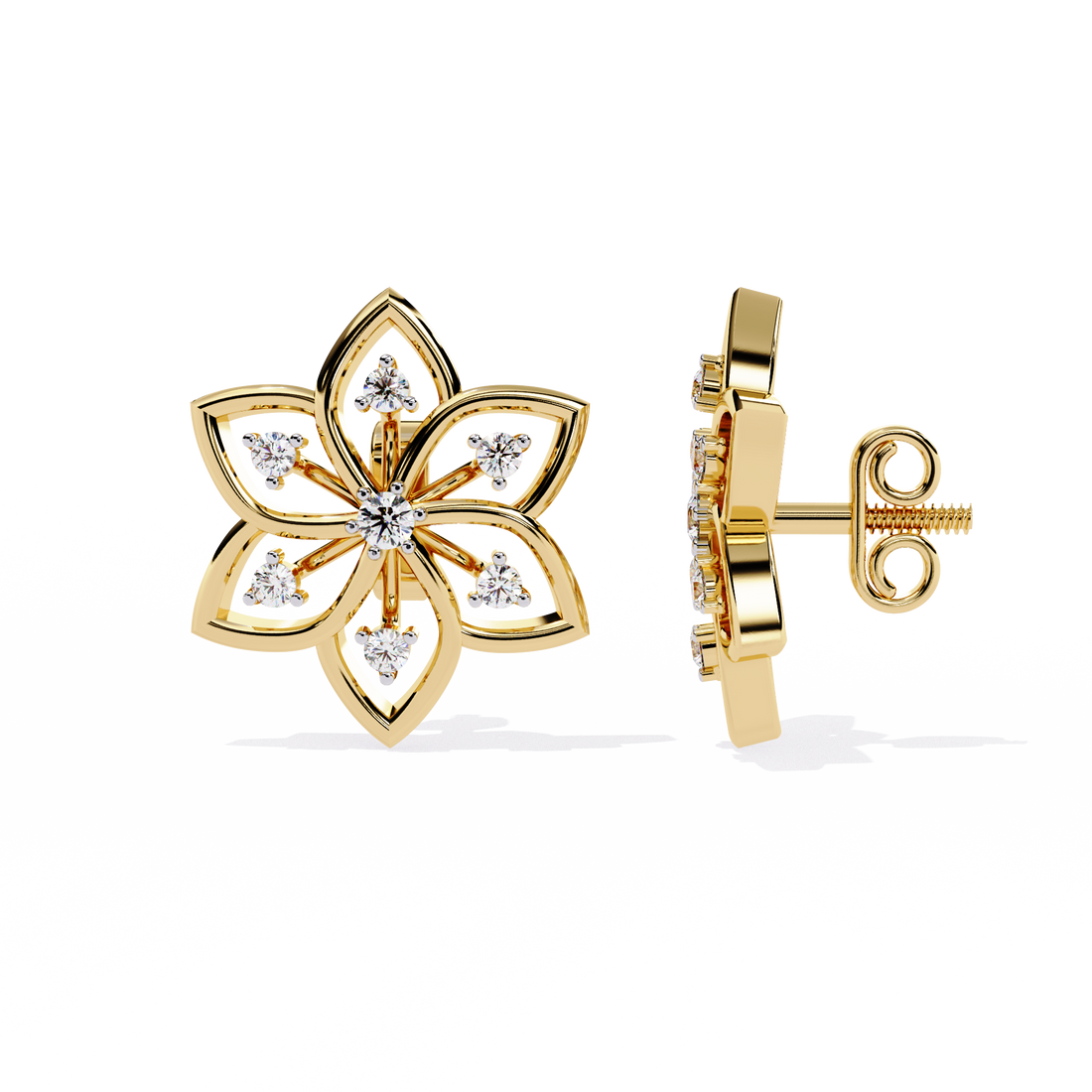 Floral Radiance Diamond Stud Earrings | 925 Sterling Silver
