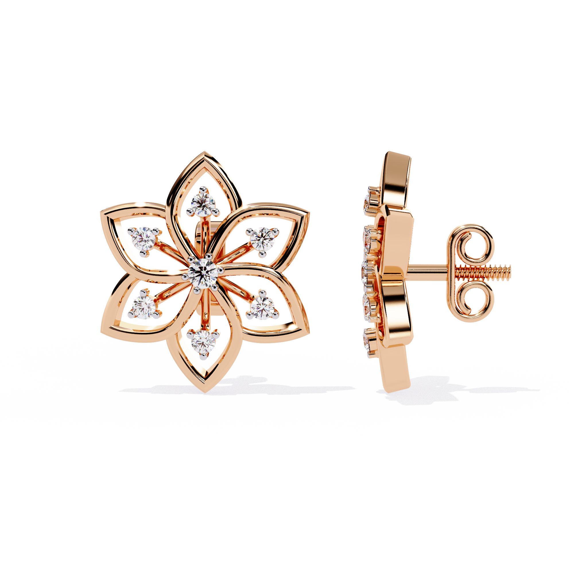 Floral Radiance Diamond Stud Earrings | 925 Sterling Silver