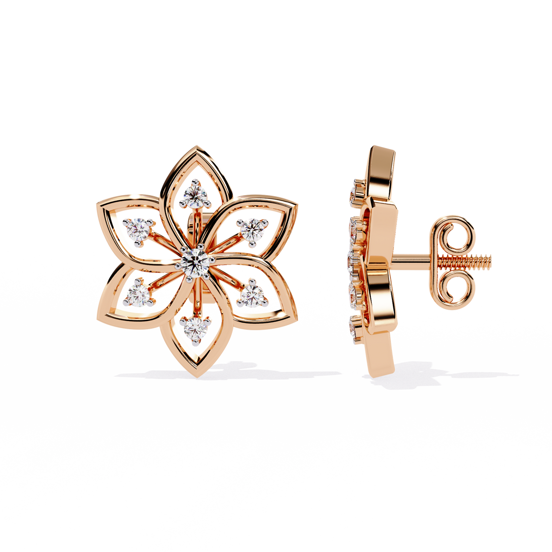 Floral Radiance Diamond Stud Earrings | 925 Sterling Silver