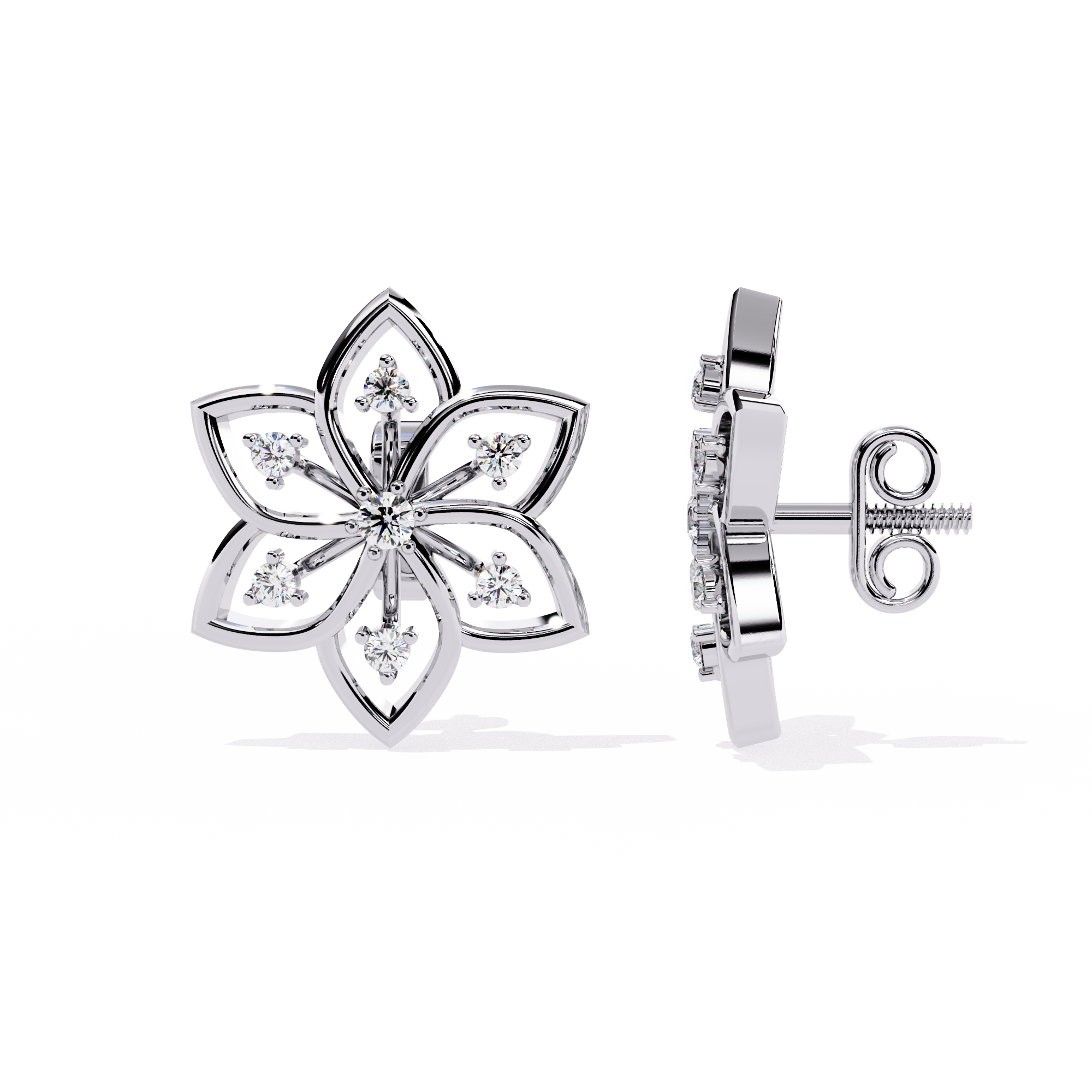 Floral Radiance Diamond Stud Earrings | 925 Sterling Silver
