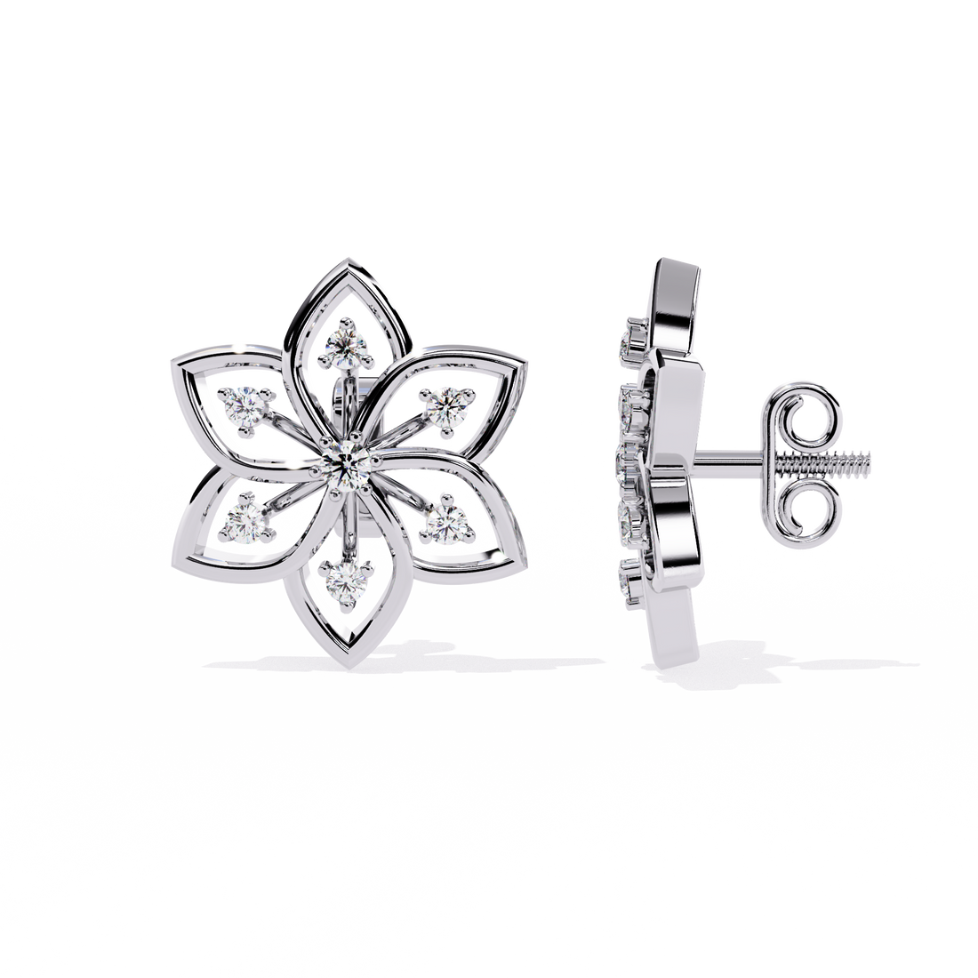Floral Radiance Diamond Stud Earrings | 925 Sterling Silver