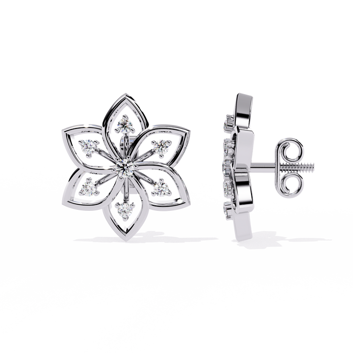 Floral Radiance Diamond Stud Earrings | 925 Sterling Silver