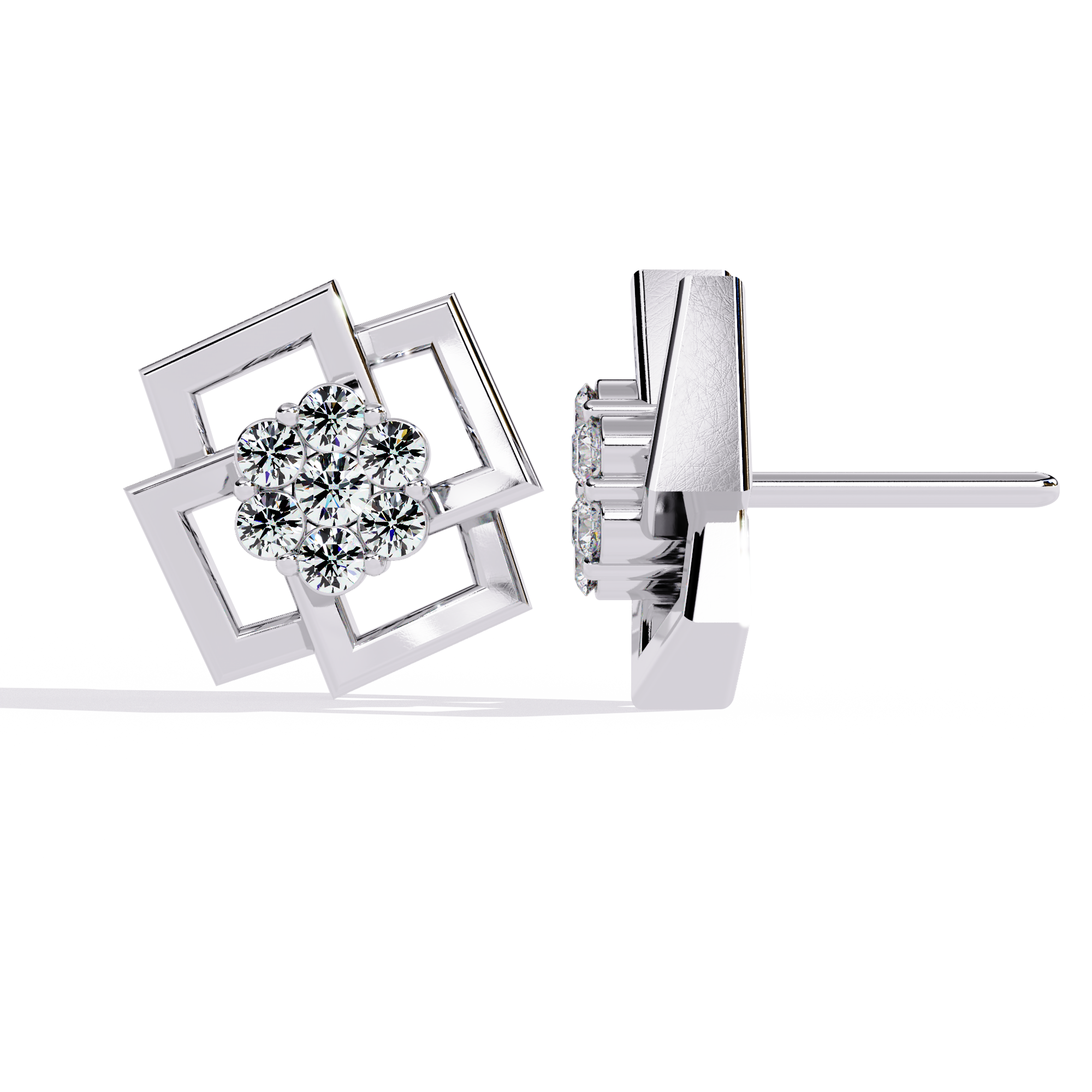 Square Halo Diamond-Style Studs | 925 Sterling Silver