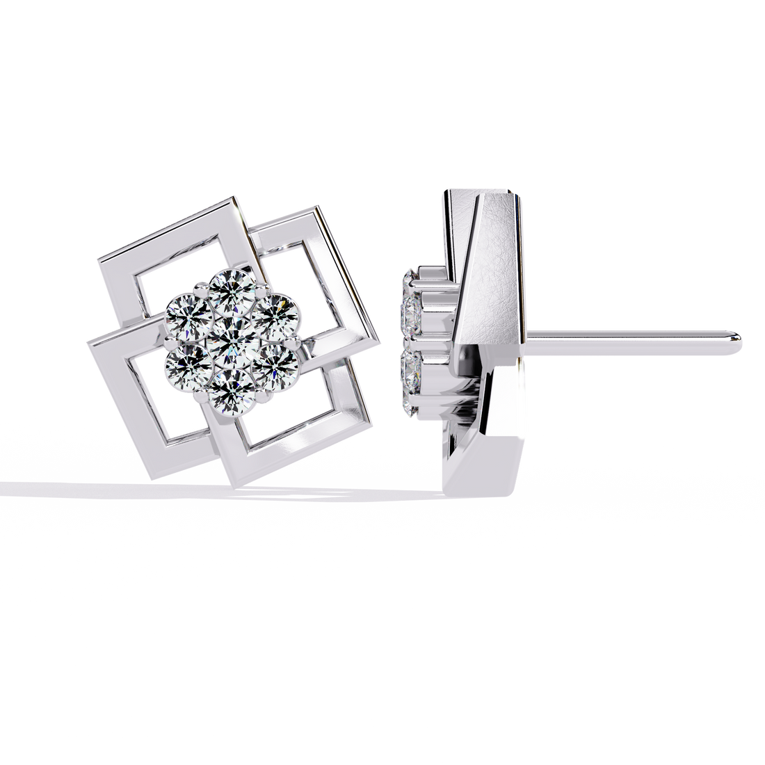 Square Halo Diamond-Style Studs | 925 Sterling Silver