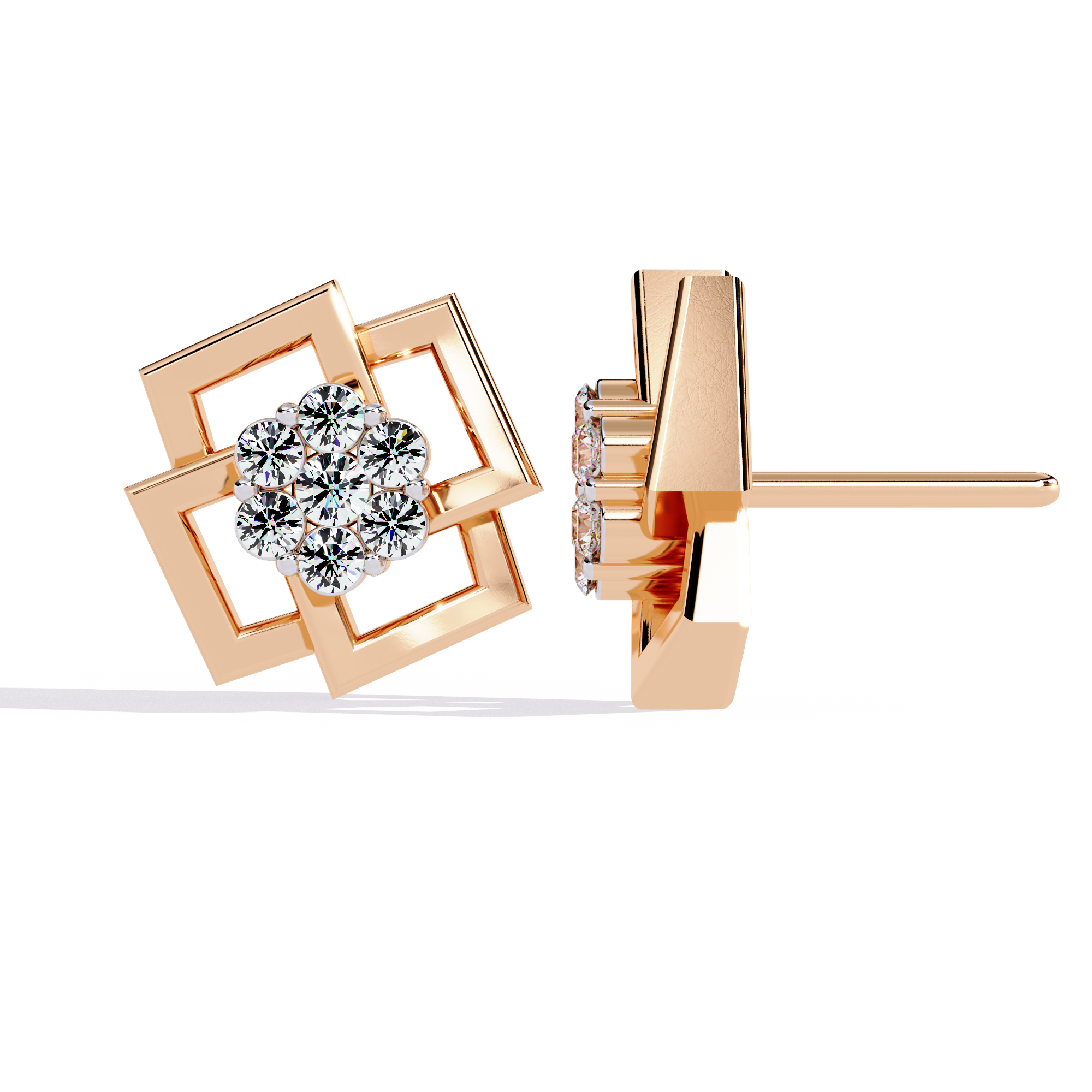 Square Halo Diamond-Style Studs | 925 Sterling Silver