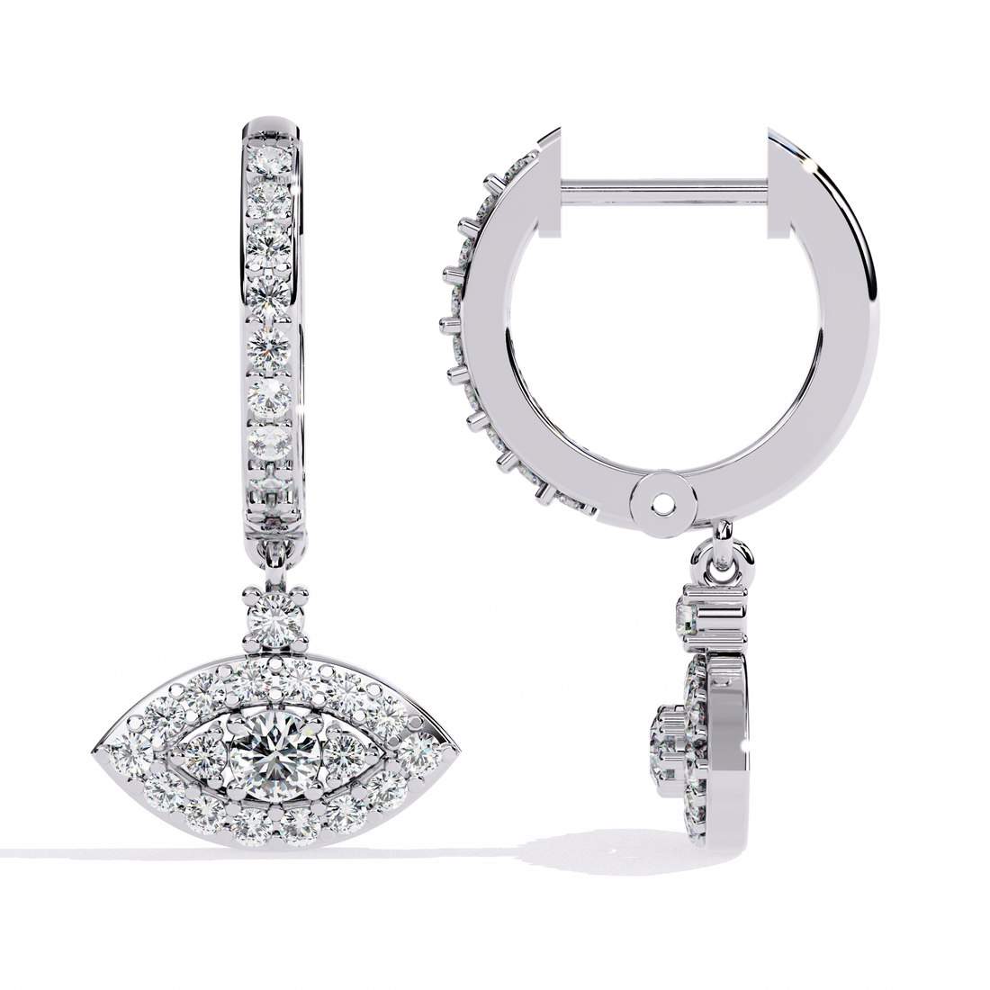 Evil Eye Diamond Drop Hoops | 925 Sterling Silver