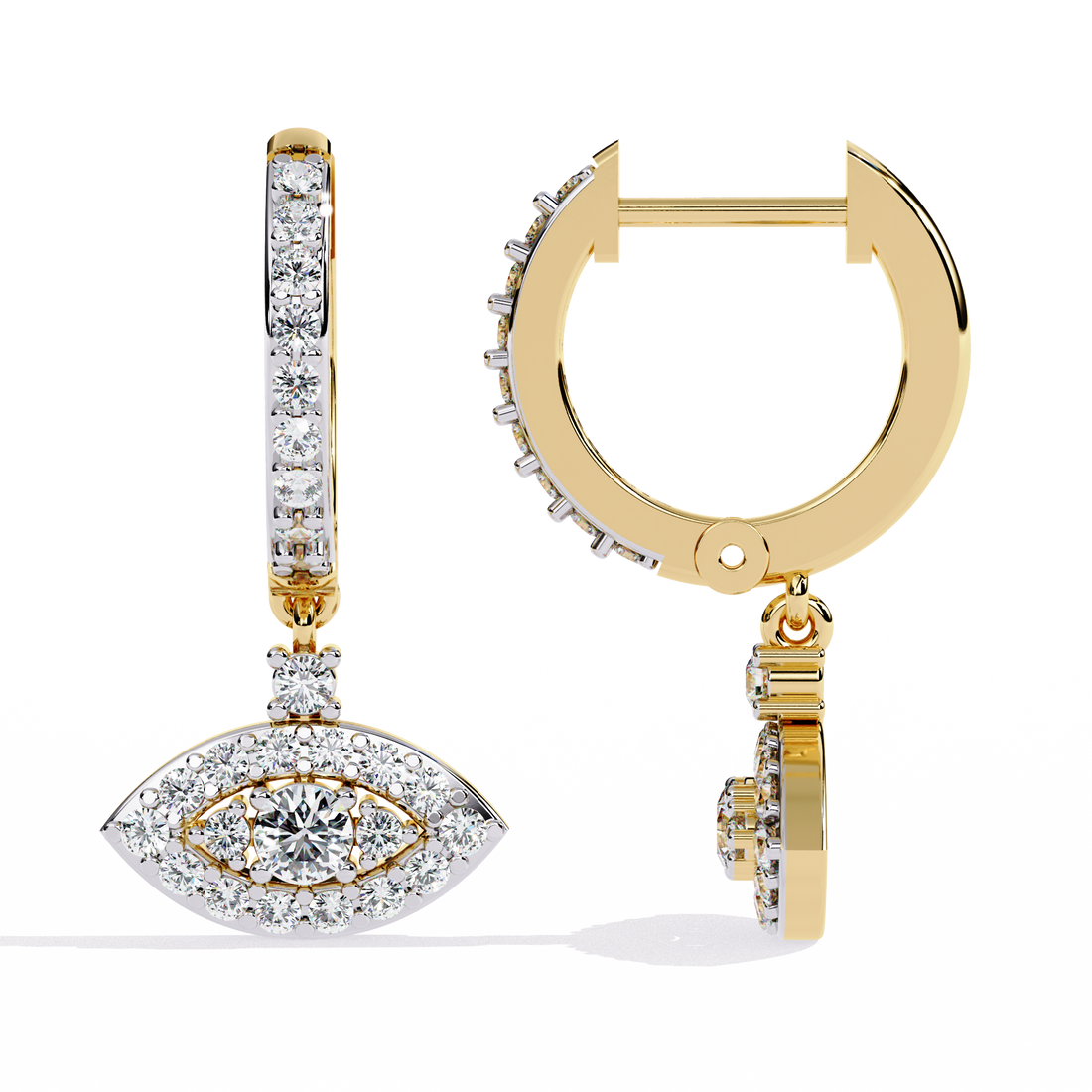 Evil Eye Diamond Drop Hoops | 925 Sterling Silver
