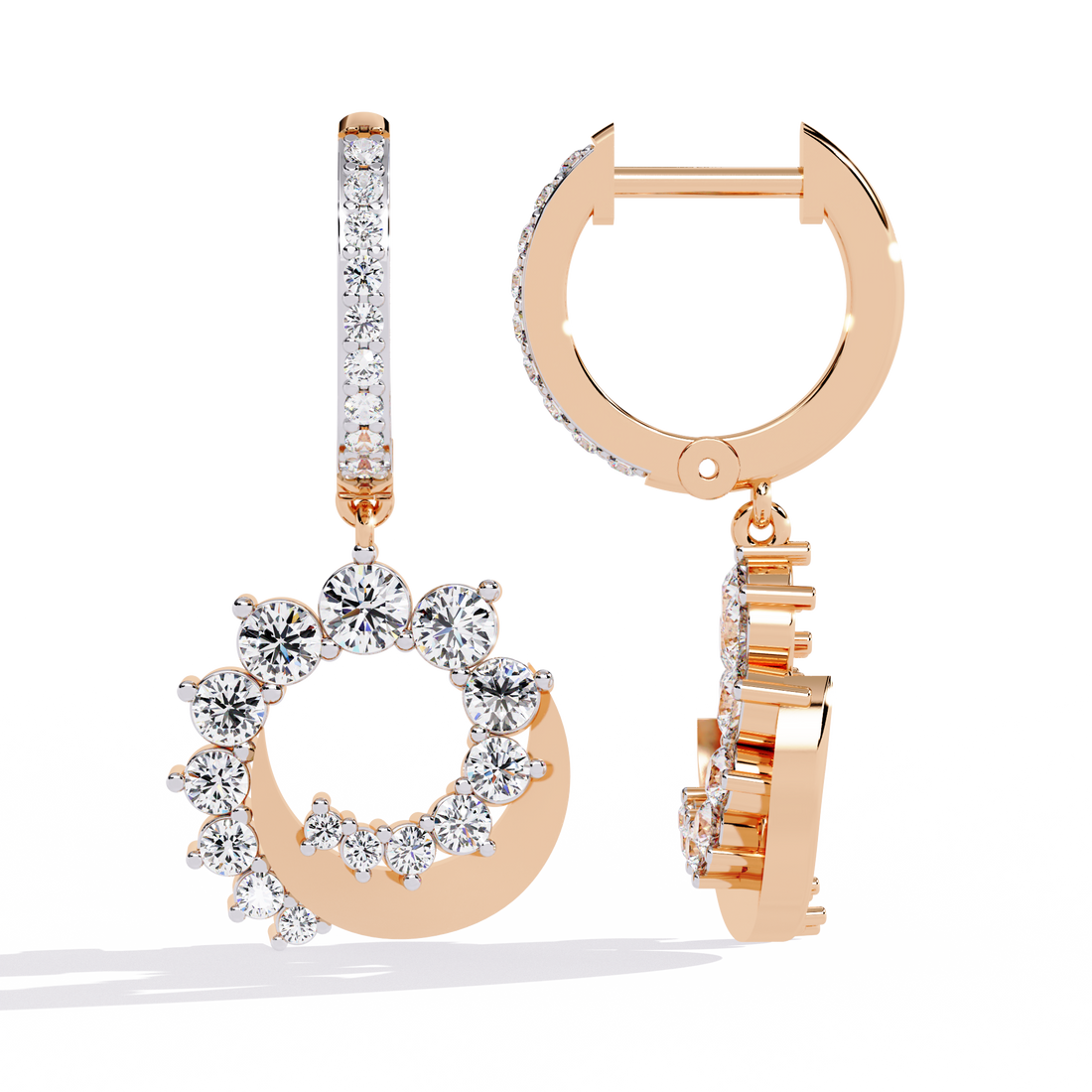 Celestial Crescent Diamond Hoop Drop Earrings | 925 Sterling Silver