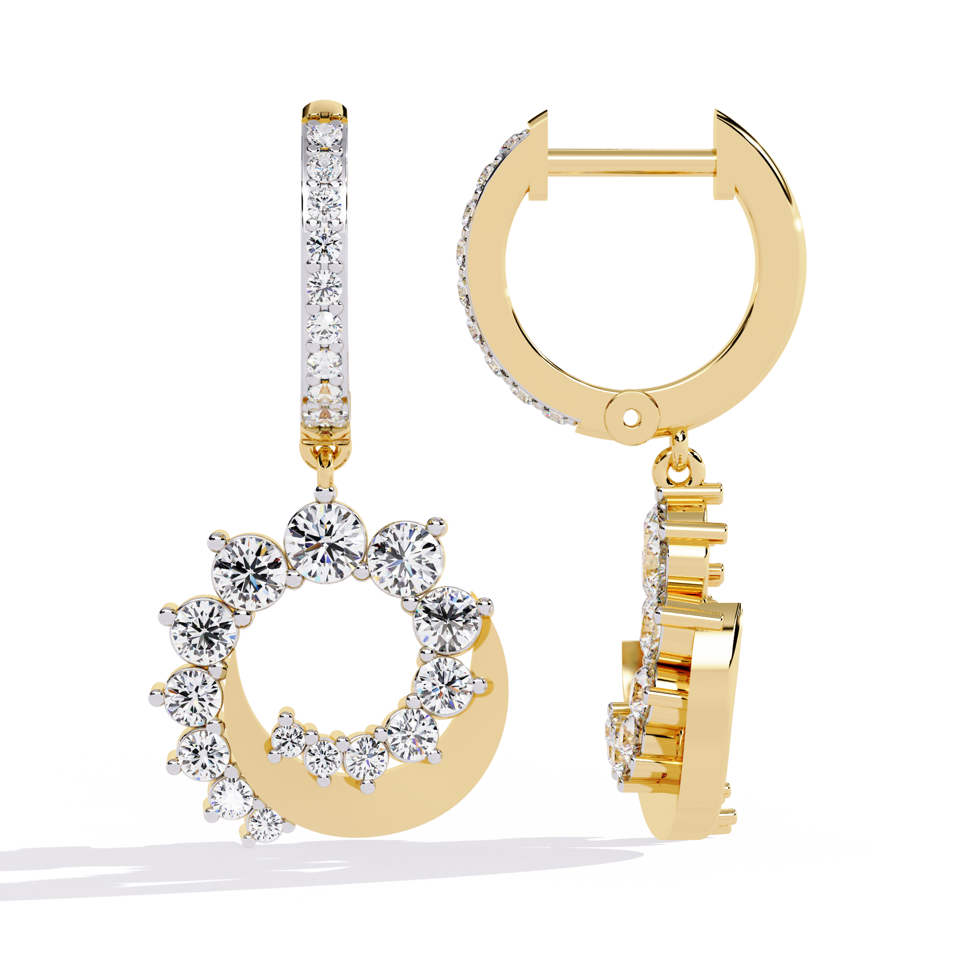 Celestial Crescent Diamond Hoop Drop Earrings | 925 Sterling Silver