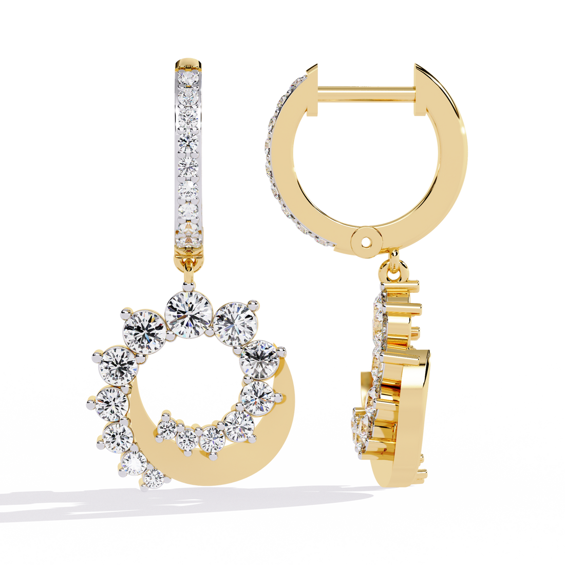 Celestial Crescent Diamond Hoop Drop Earrings | 925 Sterling Silver