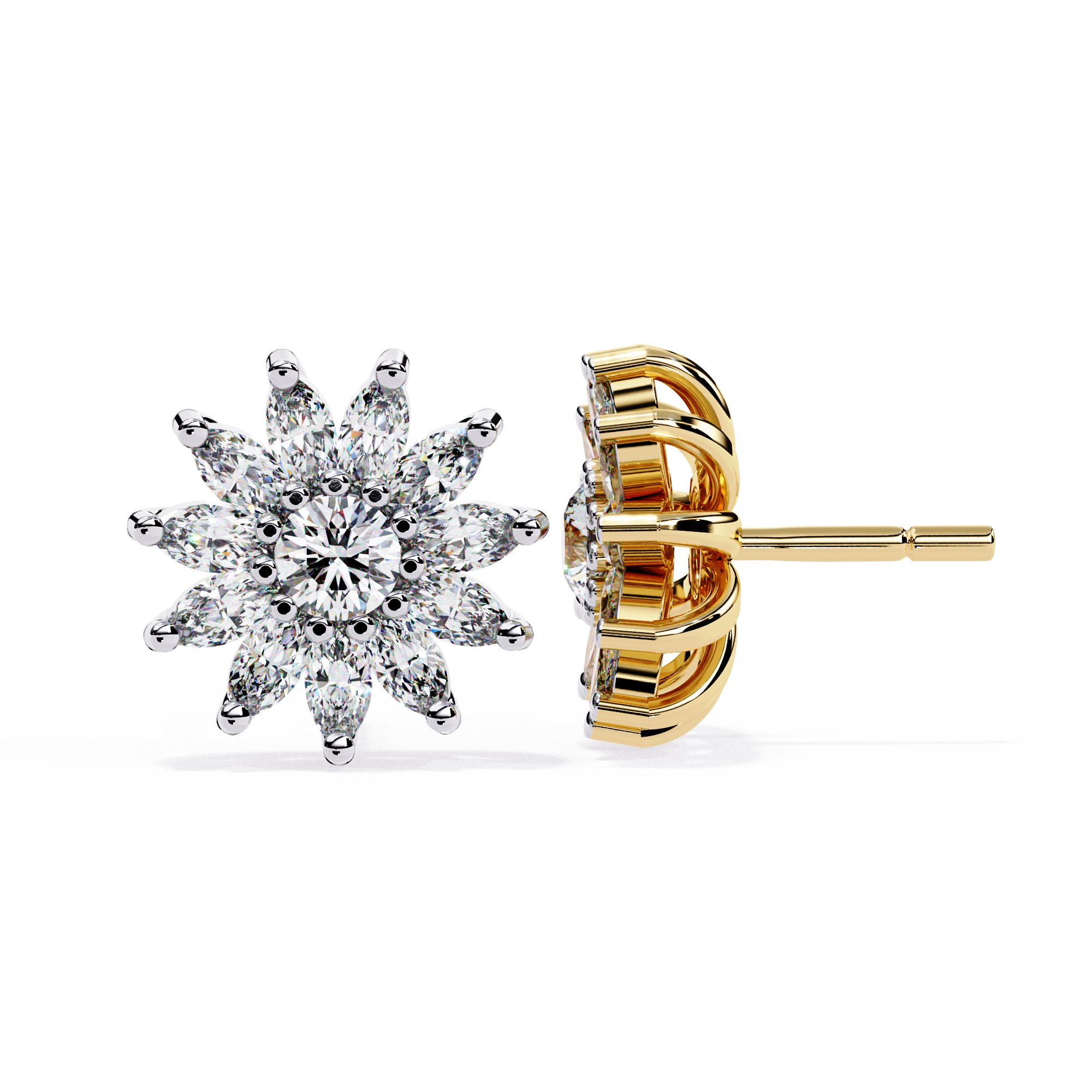 Radiant Floral Cluster Diamond Stud Earrings | 925 Sterling Silver