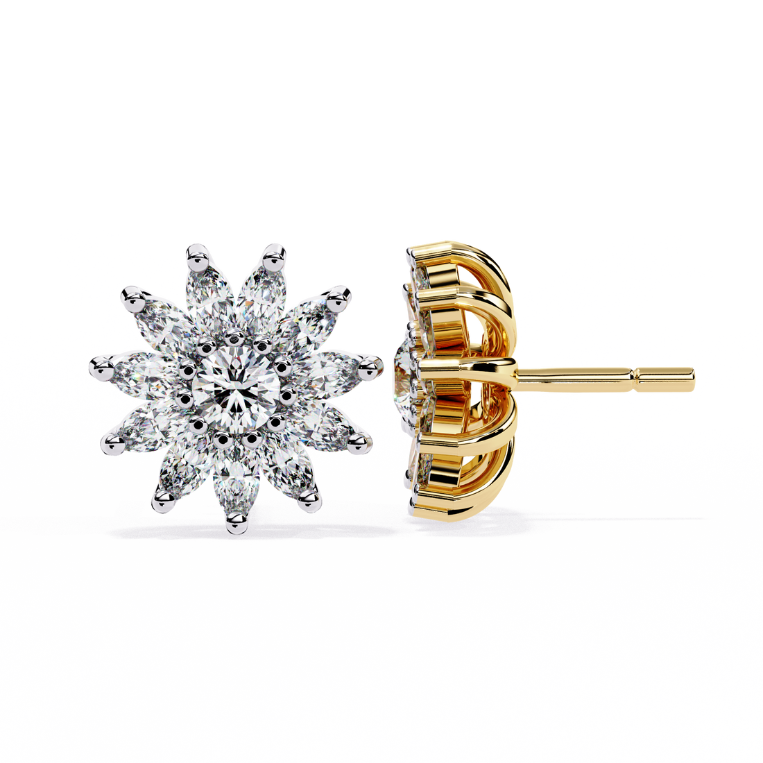 Radiant Floral Cluster Diamond Stud Earrings | 925 Sterling Silver