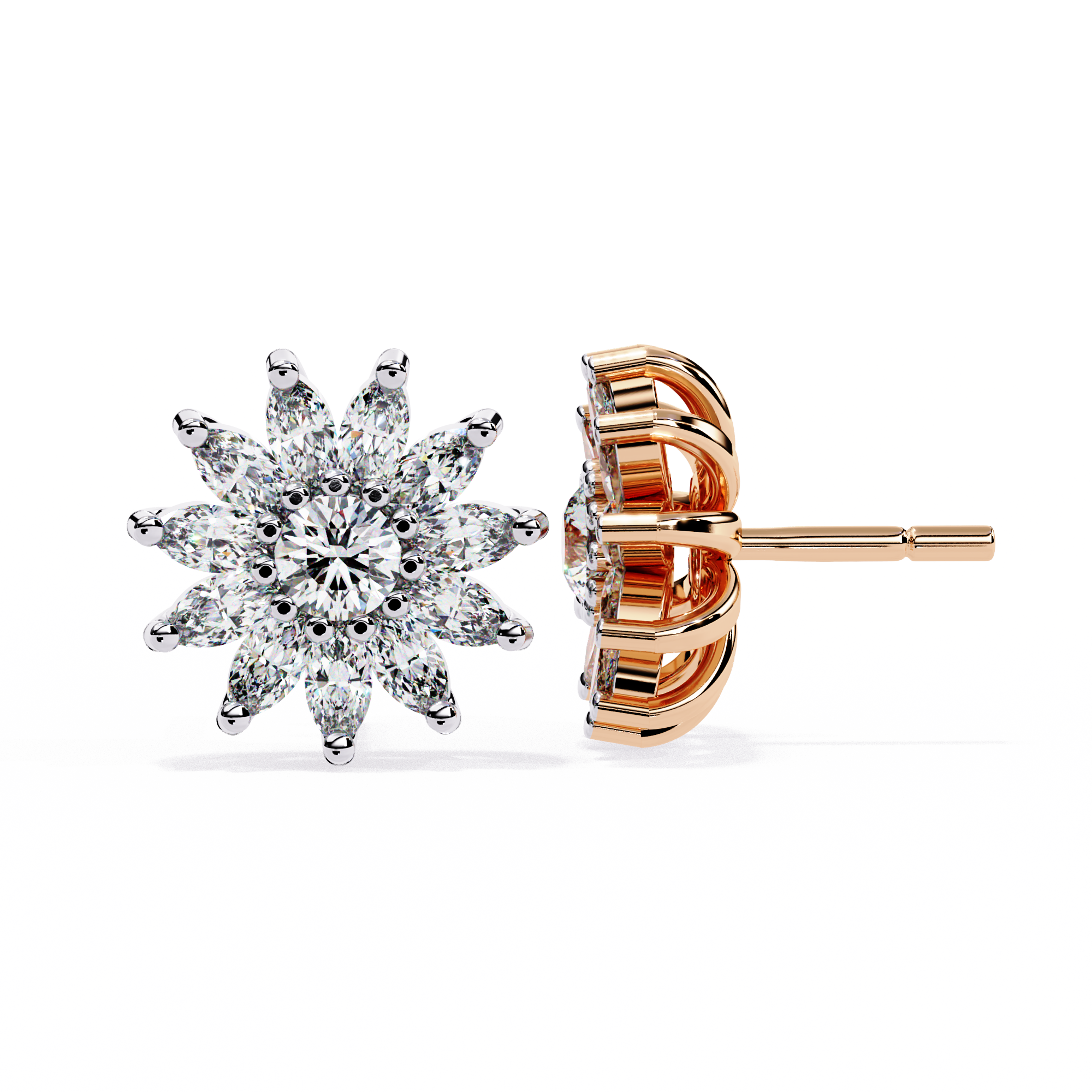 Radiant Floral Cluster Diamond Stud Earrings | 925 Sterling Silver