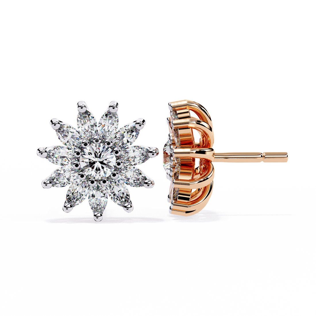 Radiant Floral Cluster Diamond Stud Earrings | 925 Sterling Silver