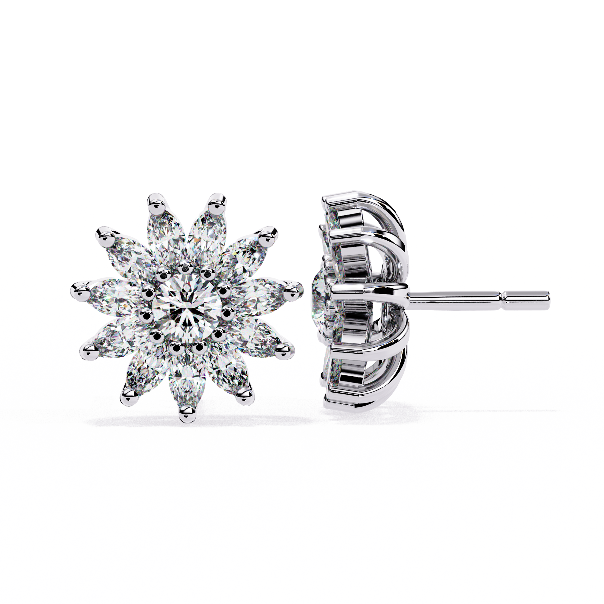 Radiant Floral Cluster Diamond Stud Earrings | 925 Sterling Silver