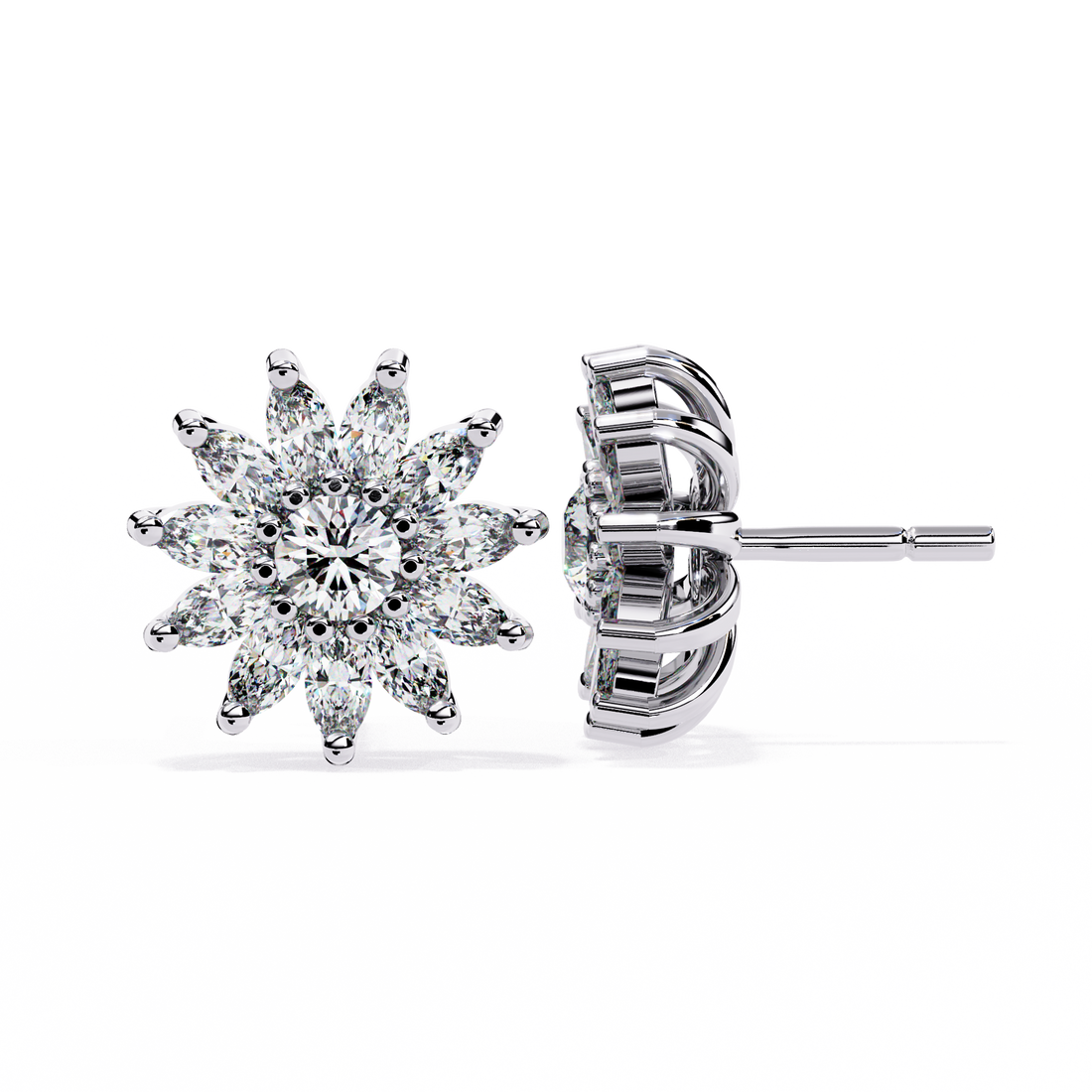 Radiant Floral Cluster Diamond Stud Earrings | 925 Sterling Silver