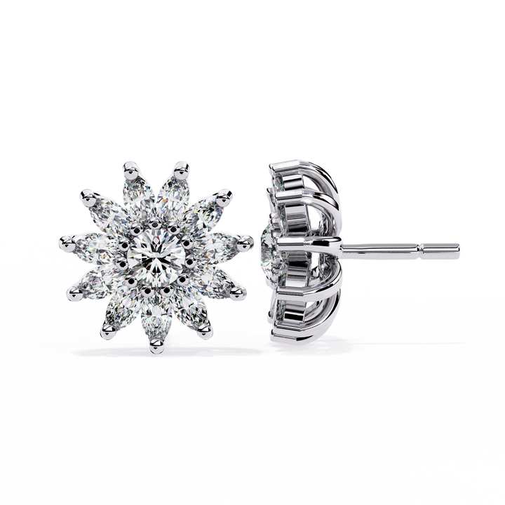 Radiant Floral Cluster Diamond Stud Earrings | 925 Sterling Silver