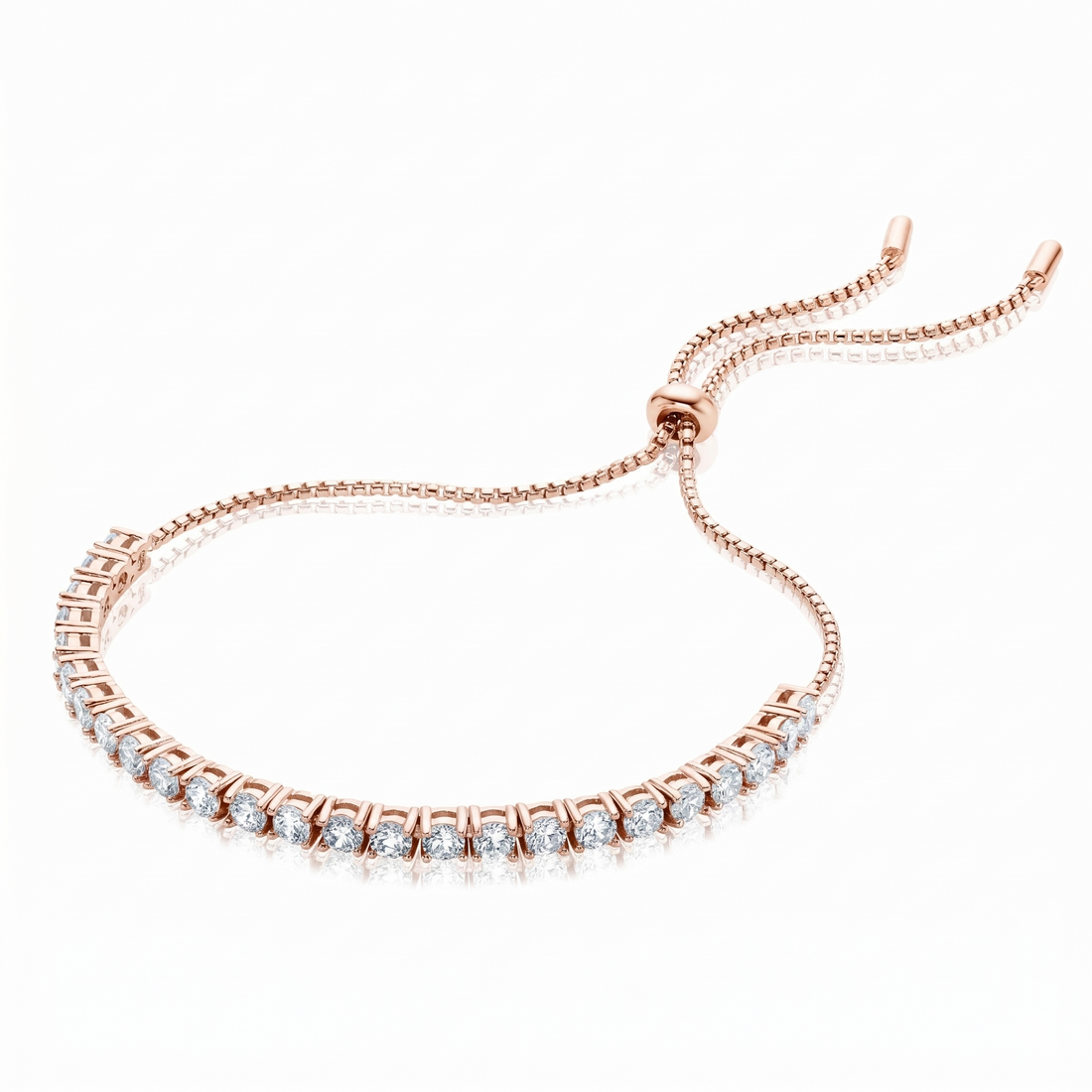 Sterling Silver Cubic Zirconia Adjustable Tennis Bracelet ( Pure Silver)
