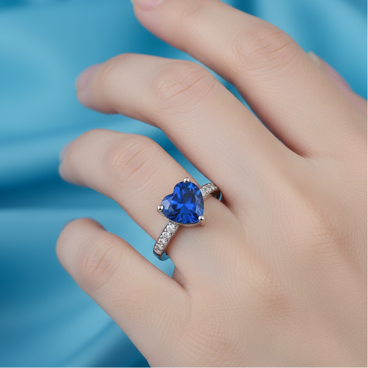 Orope’s Aqua Deep Blue Heart Ring made with 925 Pure Sterling Silver
