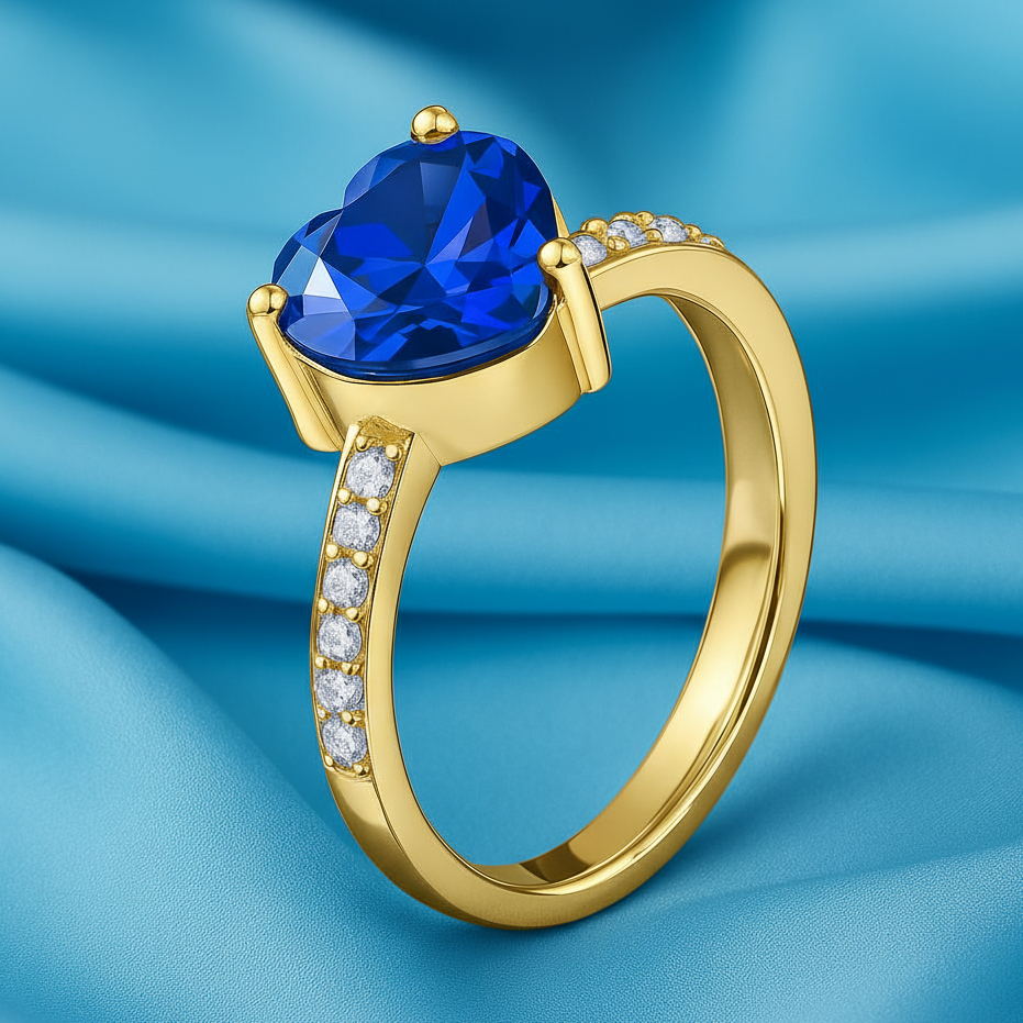 Orope’s Aqua Deep Blue Heart Ring made with 925 Pure Sterling Silver