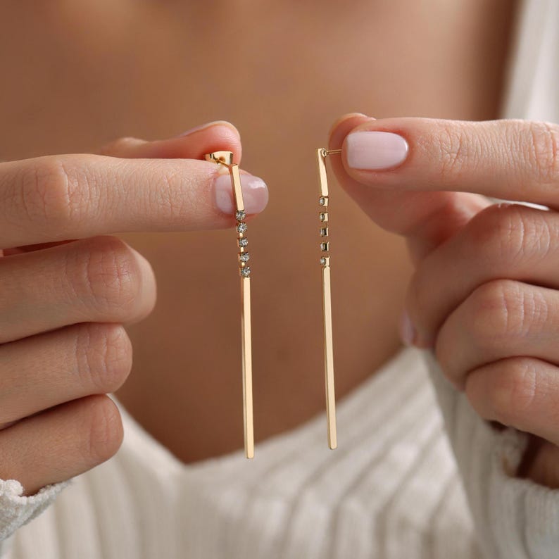 simple long stone earrings for women online