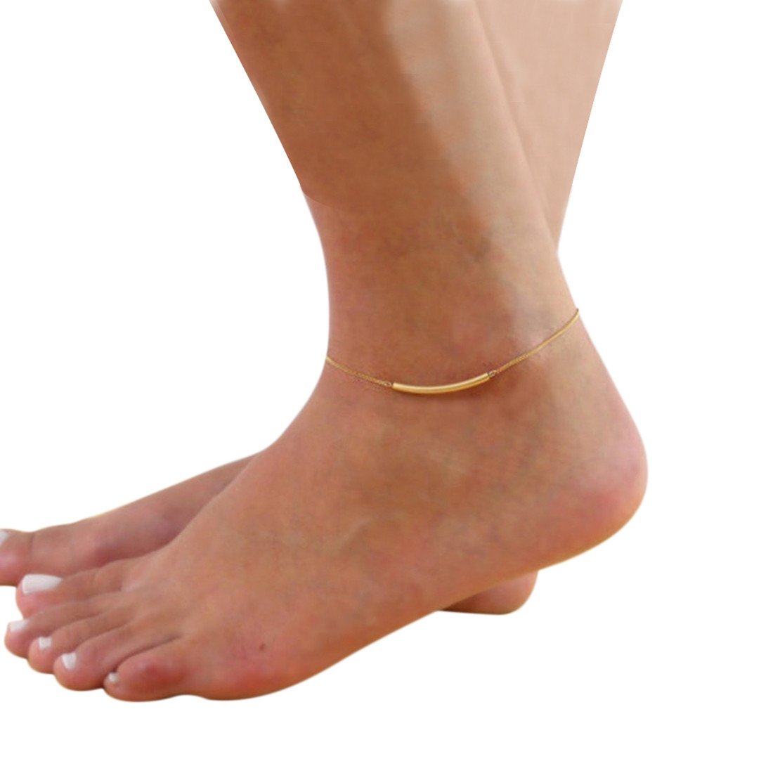 Lightweight anklet with a shiny gold bar accent
