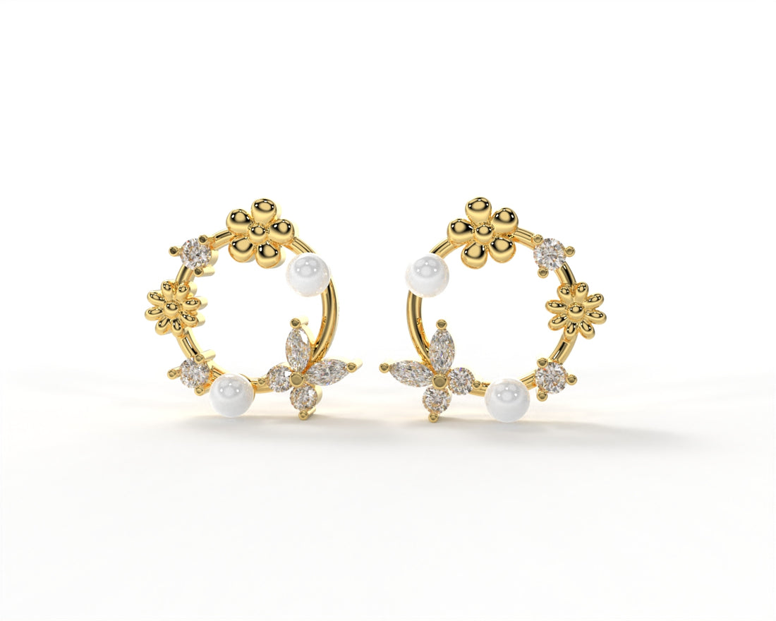 Orope's Tiny Flower Wreath Stud Earrings 925 Pure Sterling Silver